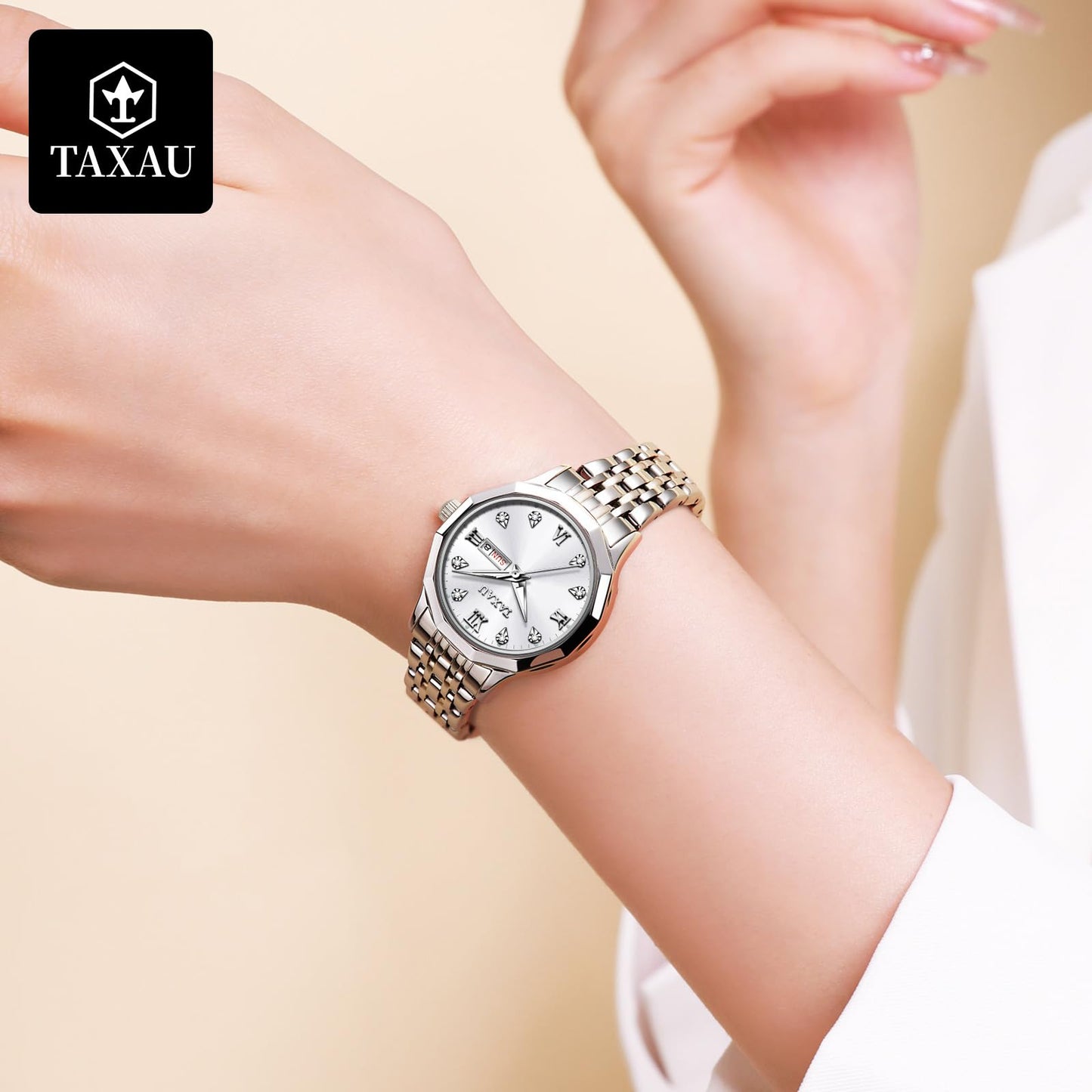 Taxau Uhr Frauen Luxus Edelstahl Uhren Frauen Kleid für Frauen wasserdichte Analog Quarz Damenuhren Klassische Reloj para Mujer