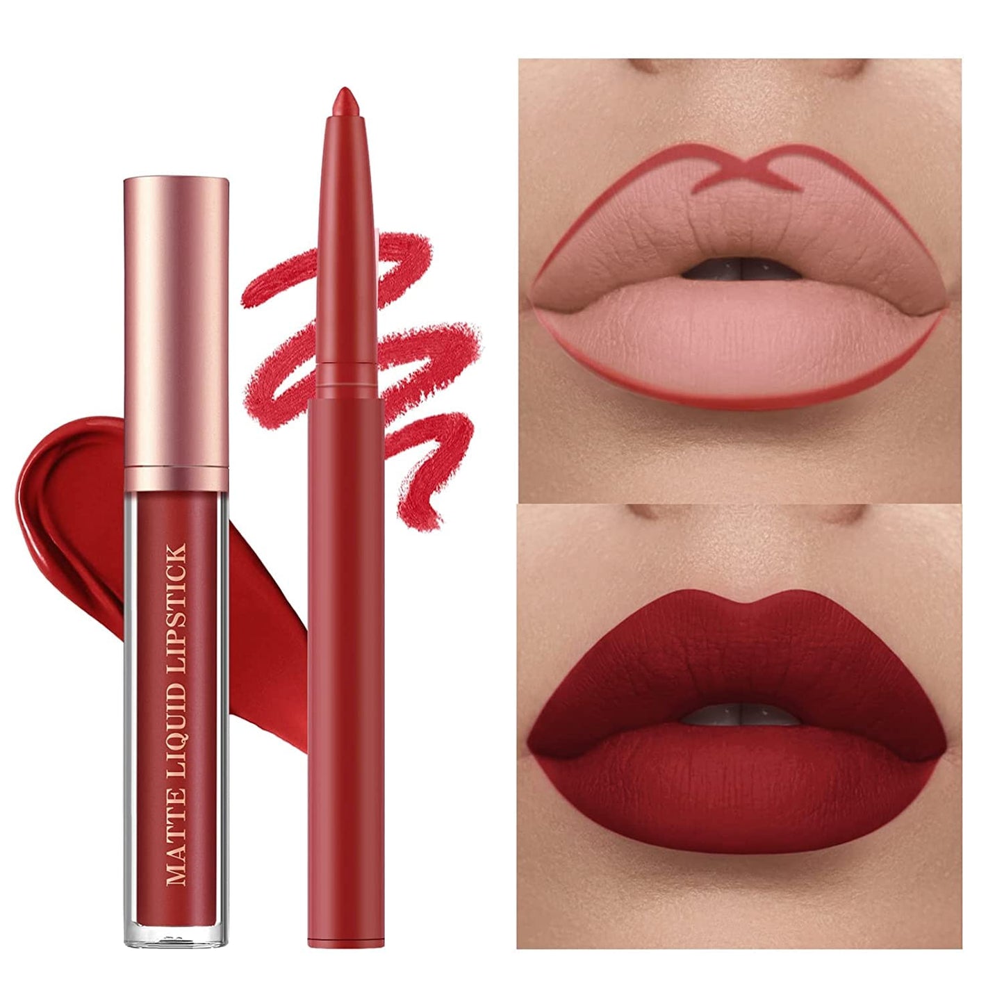 6-Piece Matte Lipstick Lip Liner Set – Long-Lasting Waterproof Non-Fading