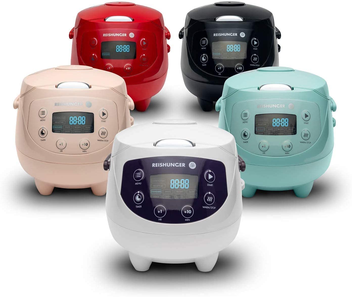 REISHUNGER Digitaler Reiskocher klein, schwarz | 0,6 L bis 3 Personen | Warmhaltefunktion, Timer & Premium Topf | Kleiner Multikocher & Dampfgarer, 8 Programme, 7-Phasen-Technologie