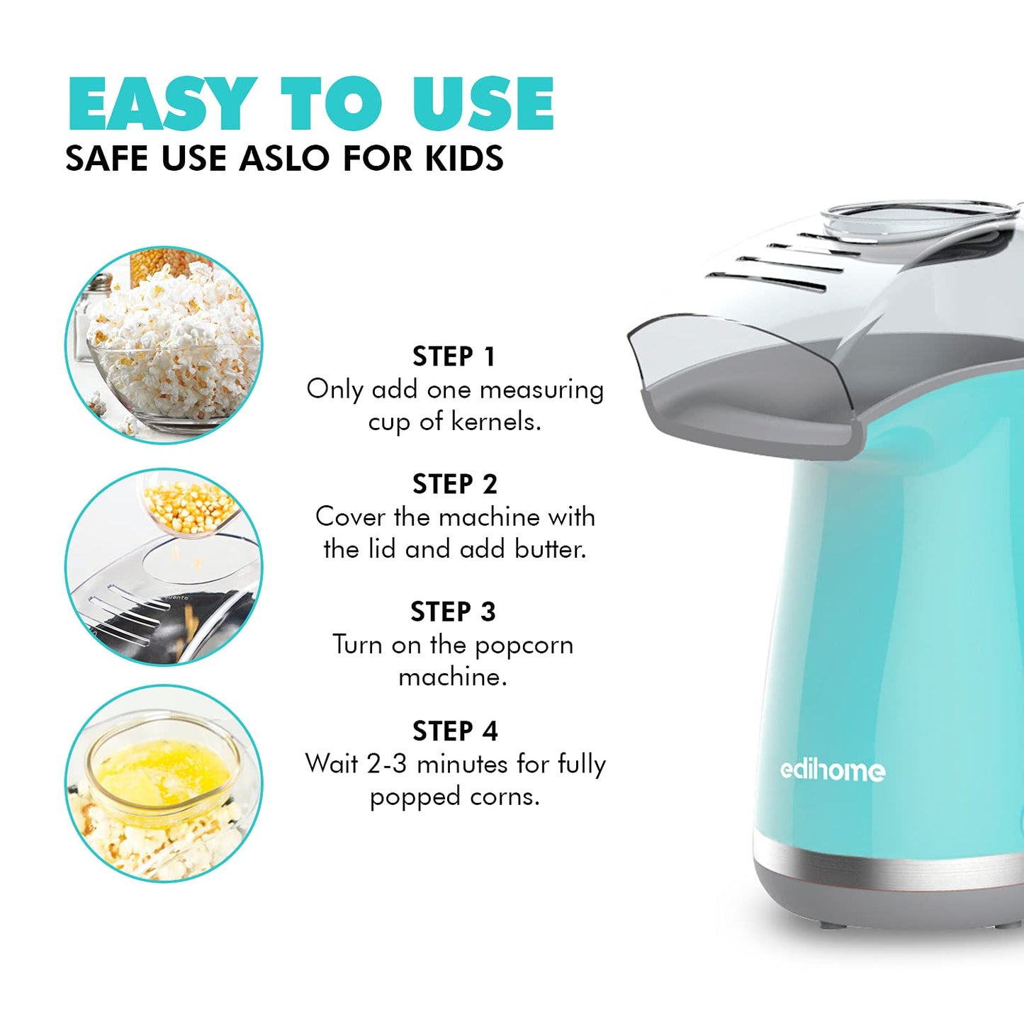 Edihome, Popcornmaschine, Popkornmaschinene, Elektrischer Popcorn Maker, 1200 W, Inklusive Dosierlöffel, Popkorn fertig in 2 Minuten, Heimkino, Series (Rot)