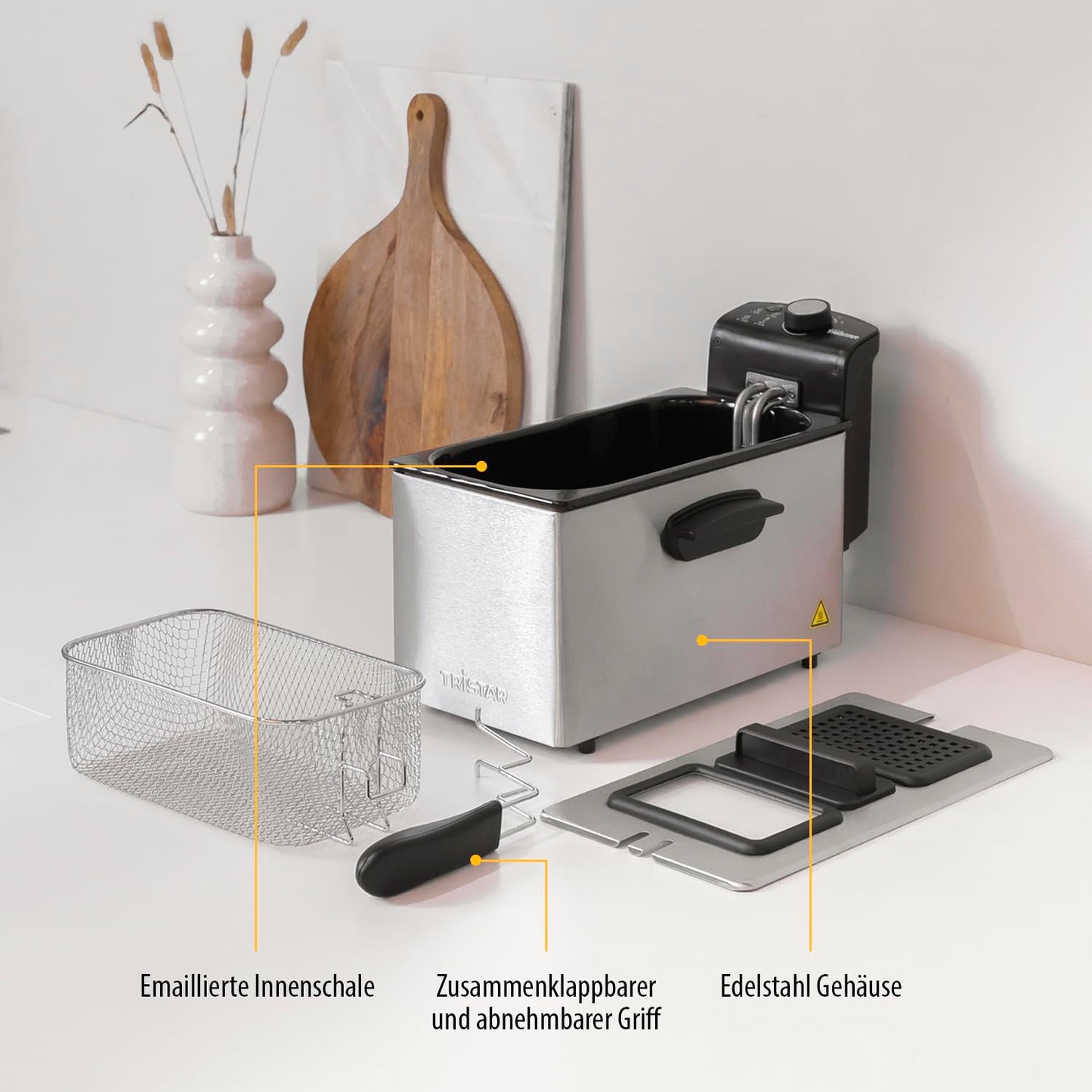Tristar Fritteuse, 3L Kapazität, 2000 W, Cool Zone Technologie, Edelstahl, Einstellbares Thermostat, Leicht zu Reinigen, Abnehmbare Teile, FR-9325, Silver, NEU