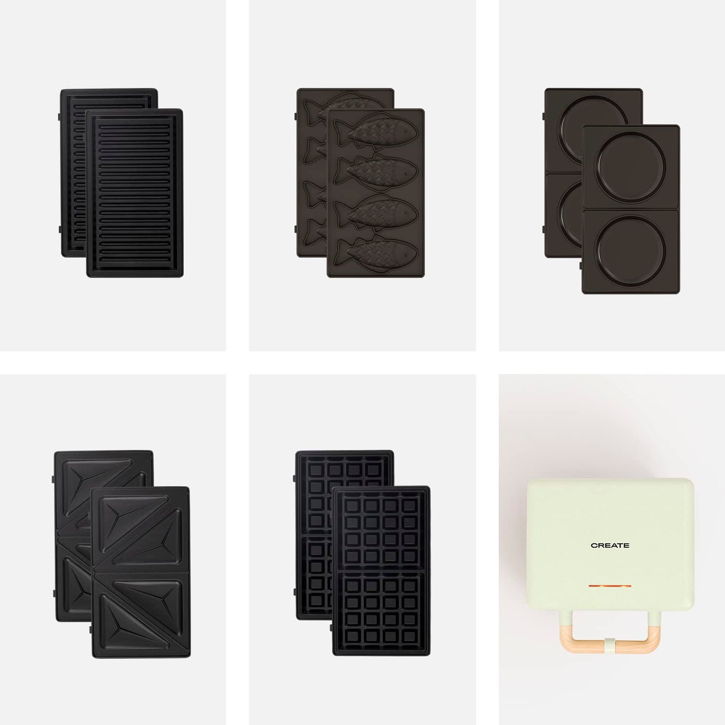 CREATE/STONE STUDIO/Sandwichmaker und Waffeleisen in Rosa-Barbie / 2 austauschbare Antihaftplatten, 1 Scheibe, 100º Offnung, BPA-frei, 105º Öffnung, Cool-Touch-Griff, 600W