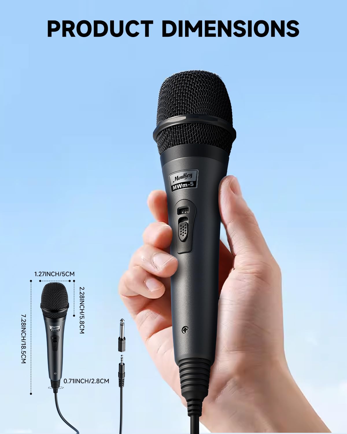 Moukey Dynamisches Mikrofon mit 4M/13ft Kabel, Metall Karaoke Handmikrofon, XLR-Mikrofon für Gesang/Bühne/Party, Kompatibel mit Karaoke Maschine/PA Anlage/Verstärker/Mixer, Grau