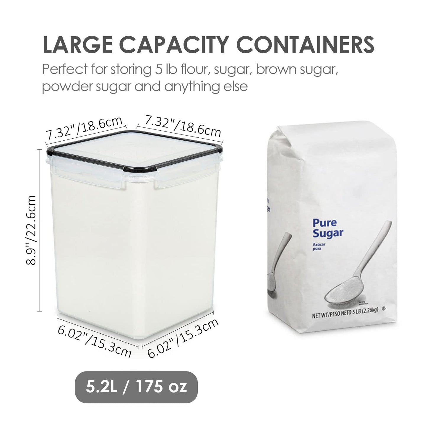 Vtopmart 5.2L Groß Vorratsdosen mit Deckel Luftdicht, 4 Stück Plastik Aufbewahrungsbox Küche Organizer BPA Frei, Aufbewahrung Vorratsbehälter für Zucker und Mehl mit Etiketten und Messbechern