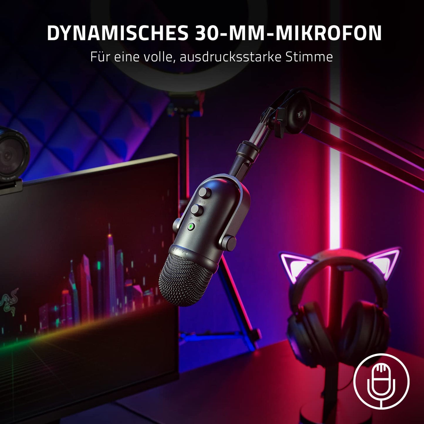 Razer Seiren V3 Mini - Ultrakompaktes USB-Mikrofon (14mm Supernieren Kondensatormikrofon, Tap-to-Mute-Sensor mit LED-Anzeige, integrierter Stoßdämpfer, Plug-and-Play Design) Schwarz