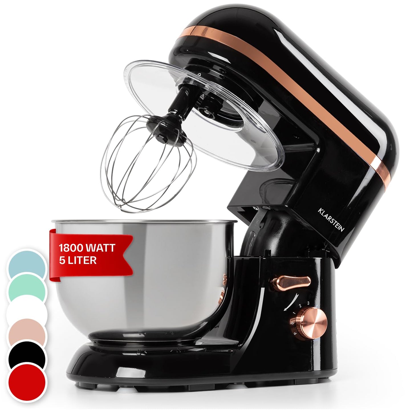 Klarstein Küchenmaschine, Knetmaschine mit 5L Schüssel, 1800W Profi Küchenmaschine mit Knethaken und Schneebesen, Universal Küchenmaschine mit 6 Stufen, Teigmaschine zum Rühren, Kneten und Aufschlagen