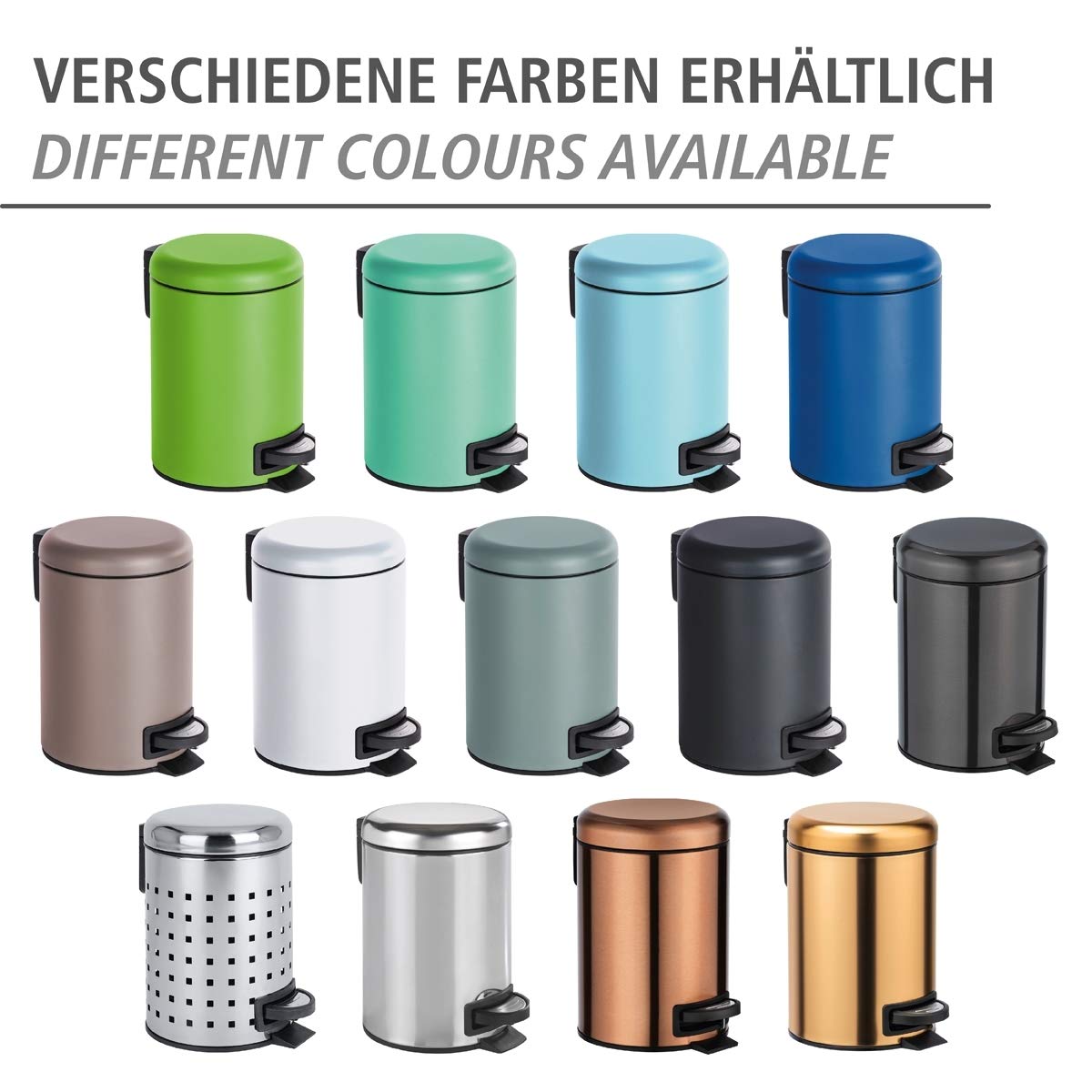 WENKO Treteimer Mod. Leman 3 Liter mit herausnehmbarem Einsatz aus lackiertem Stahl ideal für Badezimmer oder Küche 17 x 25 x 22,5 cm Schwarz matt