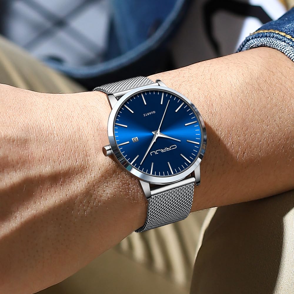 CRRJU Herren Uhr Ultra Dünne Wasserdicht Armbanduhr Herren Mode mit Schwarz Edelstahlband Mesh Analog Quarz Business Männer Uhren