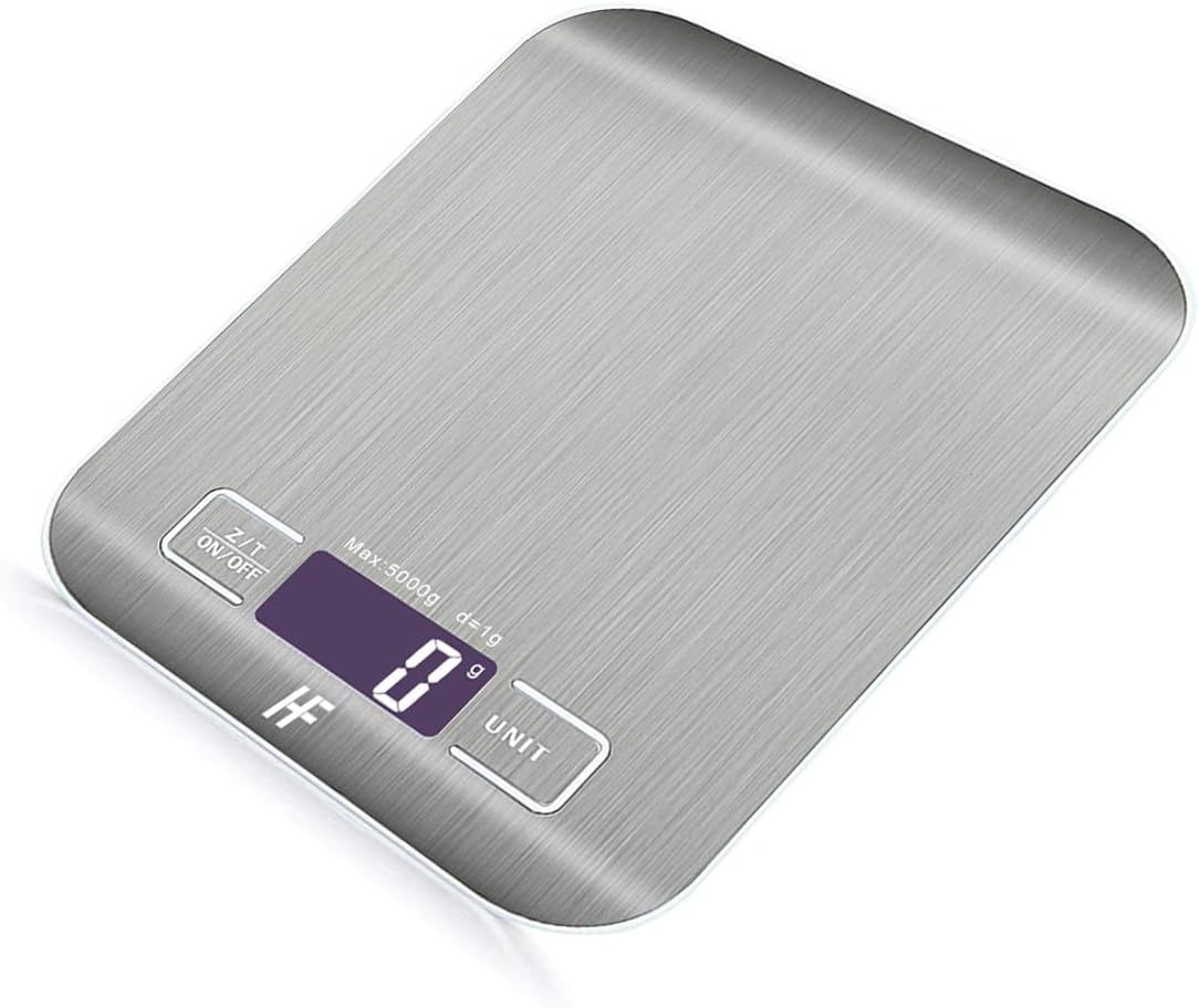 HomeFashion Küchenwaage Edelstahl, Hochpräzise 5kg 1g Digitalwaage mit LCD Display, Tara-Funktion, 6 Maßeinheiten, Batterien inklusive
