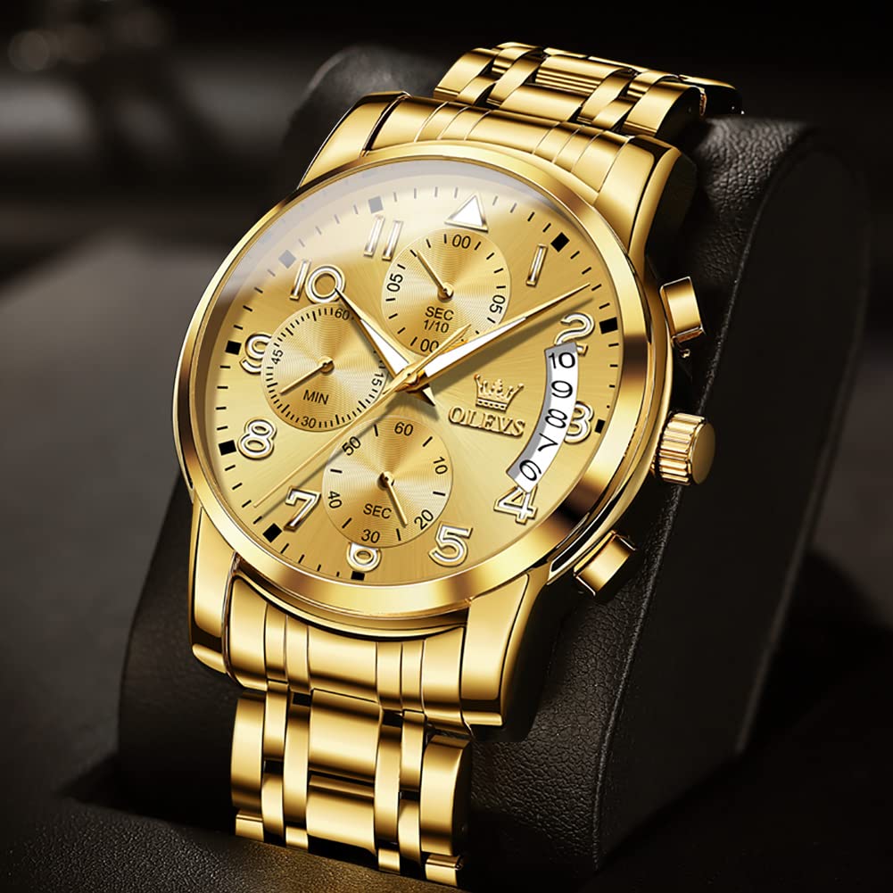 OLEVS Uhren Herren, Edelstahl Analoger Quarzuhr, Multifunktionale Diamanten Herrenuhren, Klassisches Luxuskleid Herrenuhr