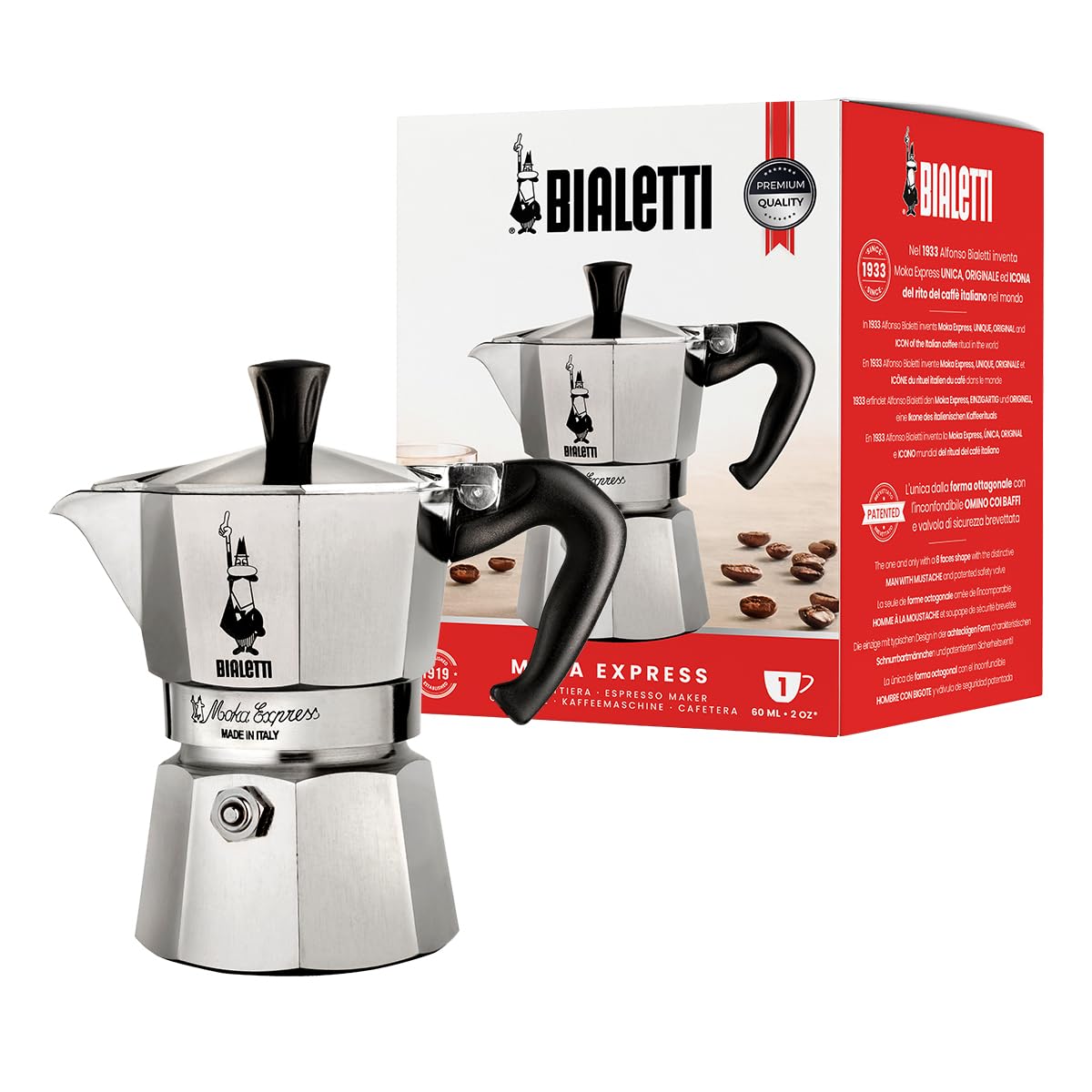 Bialetti - Moka Express: Ikonische Espressomaschine für die Herdplatte, macht echten Italienischen Kaffee, Moka-Kanne 3 Tassen (130ml), Aluminium, Silber, Alu