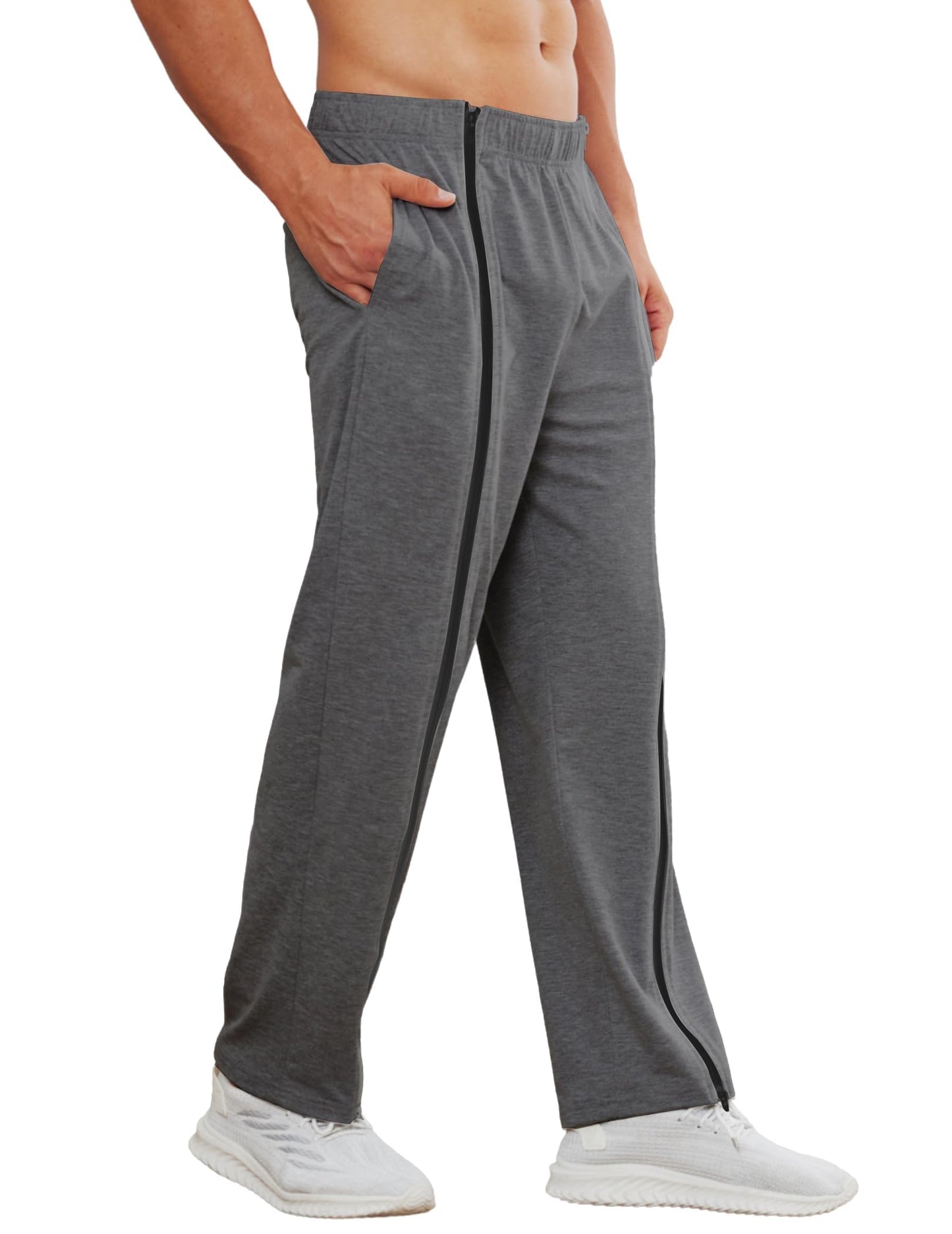 PINSPARK Men's Rehab Joggers with Full-Length Zipper
