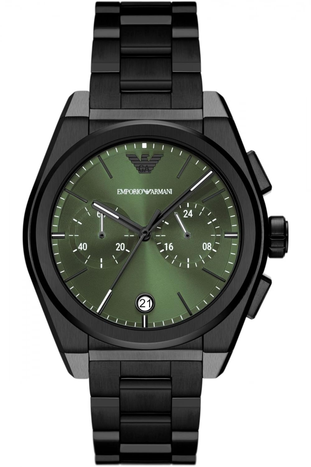 Emporio Armani Uhr für Männer, 2 Unterzifferblätter Chronographenwerk und 43mm Gehäusegröße mit Edelstahl-, Leder- oder Silikonarmband