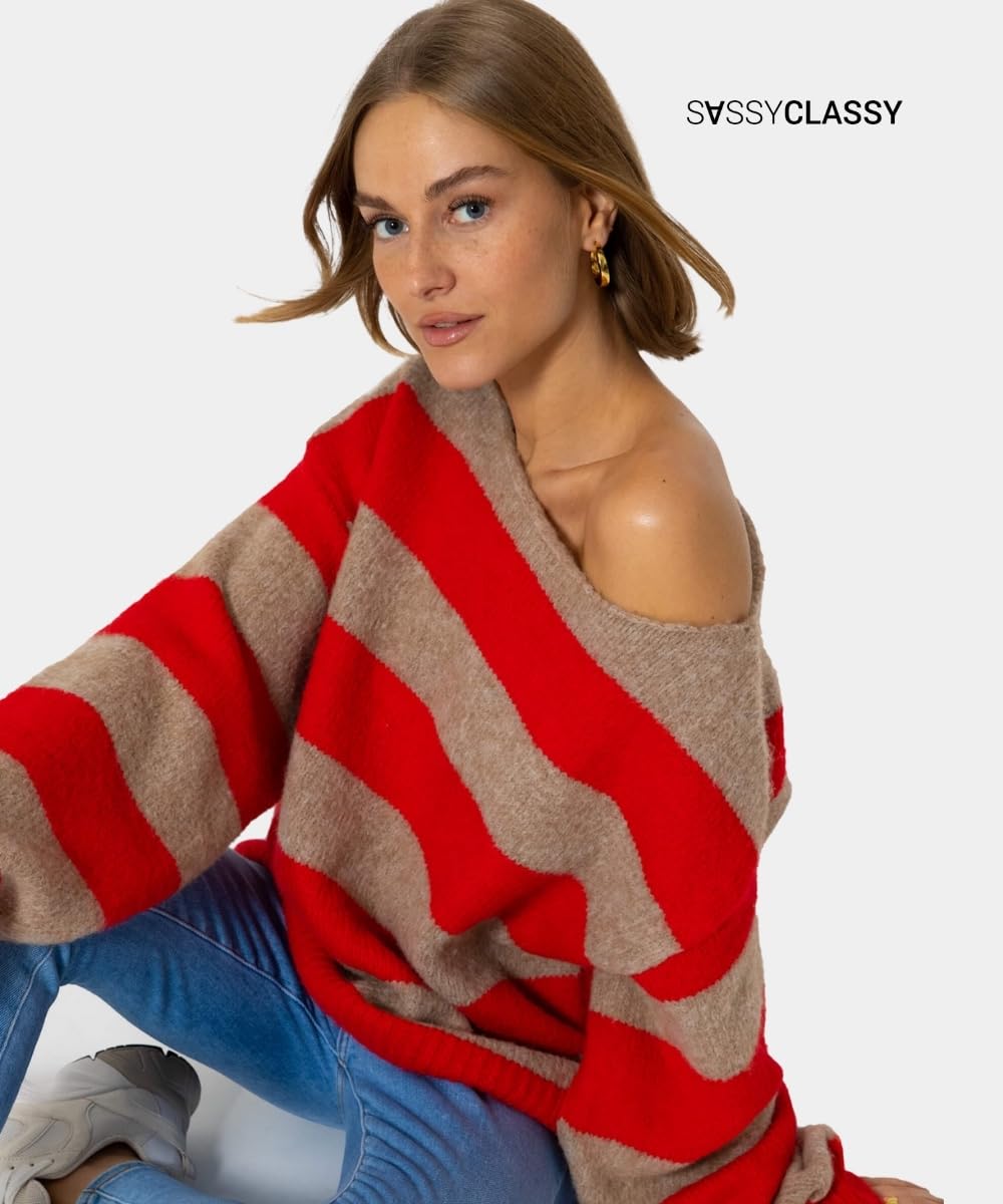 SASSYCLASSY Women’s Striped Oversize Sweater