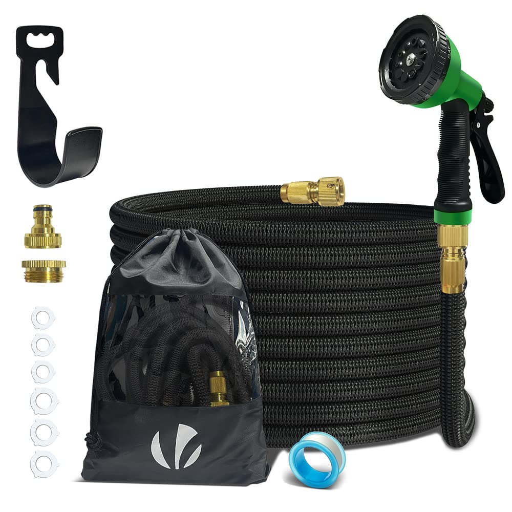 VOUNOT® Flexibler Gartenschlauch 30 m, Flexibel Wasserschlauch Dehnbarer mit 10 Sprühfunktionen, Schnelladaptern und Wandhalterung, Schwarz