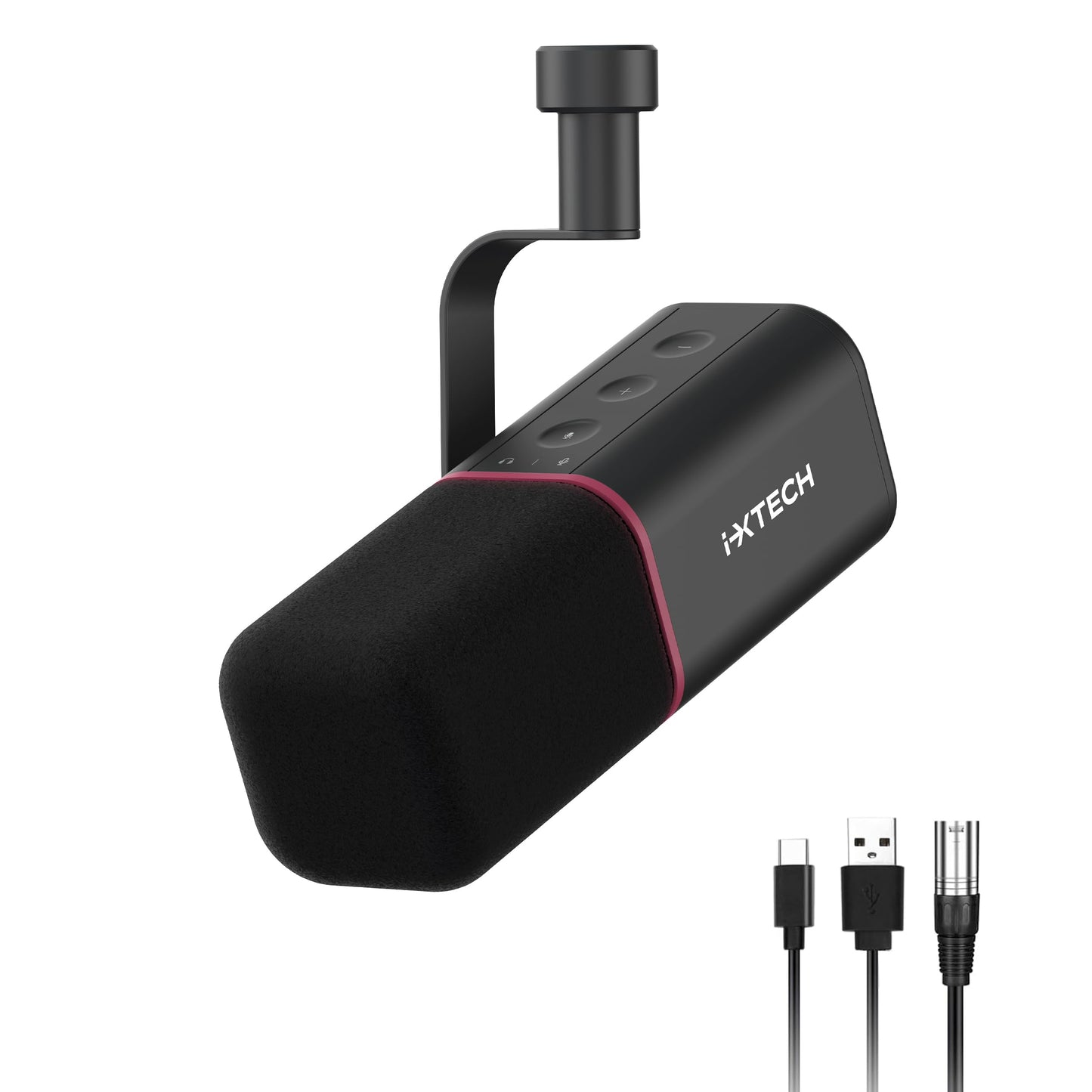 IXTECH Dynamisches Mikrofon mit Nierencharakteristik RGB Gesangsmikrofon USB XLR Studiomikrofon Software Stummschalttaste Microphone für Podcasting Streaming Aufnahme Gaming und Voice-Over Schwarz