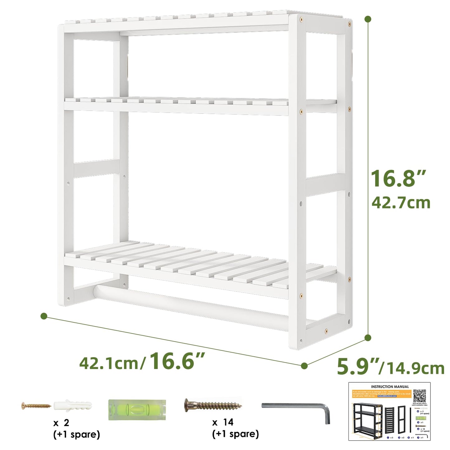 Bamworld Badezimmer Regal Badmöbel Bambus 3 Etagen Organizer Badezimmermöbel Für die Wand Platzsparend Modern (Schwarz)(42x15x42cm)