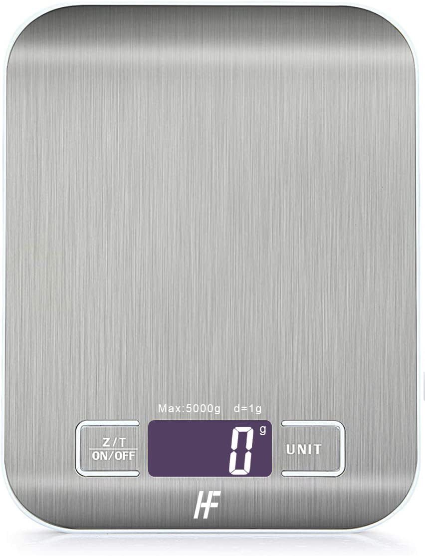 HomeFashion Küchenwaage Edelstahl, Hochpräzise 5kg 1g Digitalwaage mit LCD Display, Tara-Funktion, 6 Maßeinheiten, Batterien inklusive