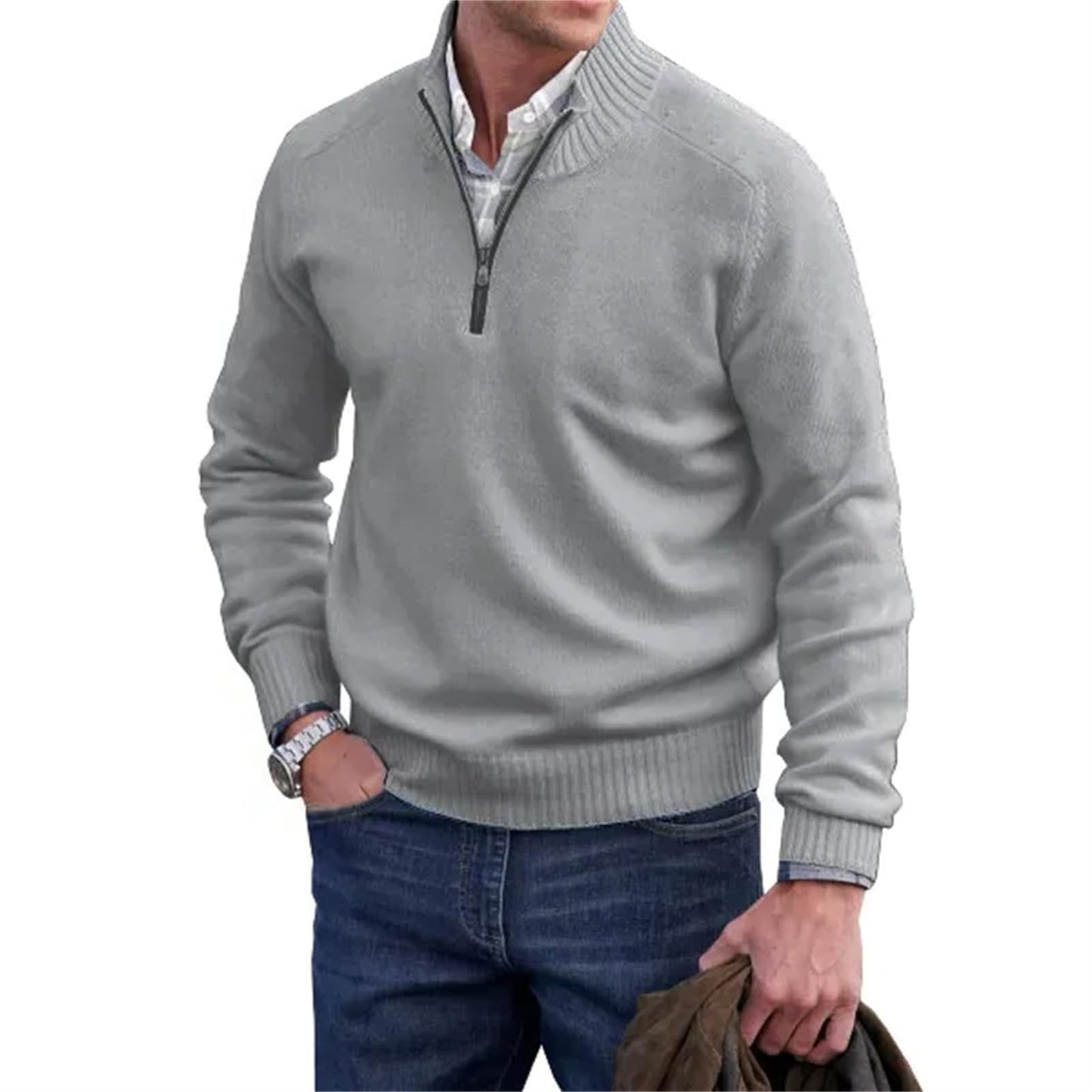 Men’s Cashmere Quarter-Zip Sweater – Soft Knit Stand Collar Pullover