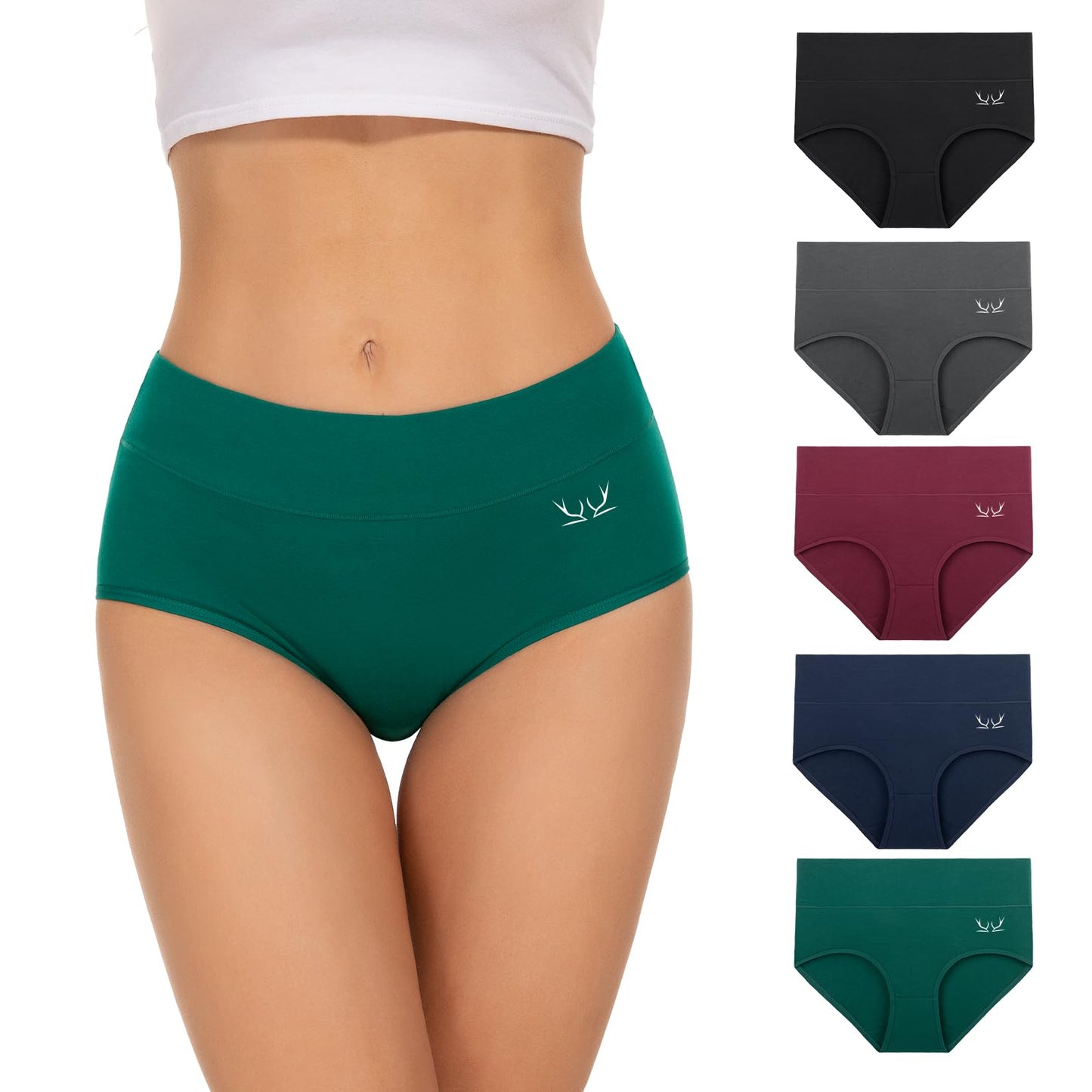 TANSTC Women’s Underwear 5-Pack High Waist Stretch Cotton Panties