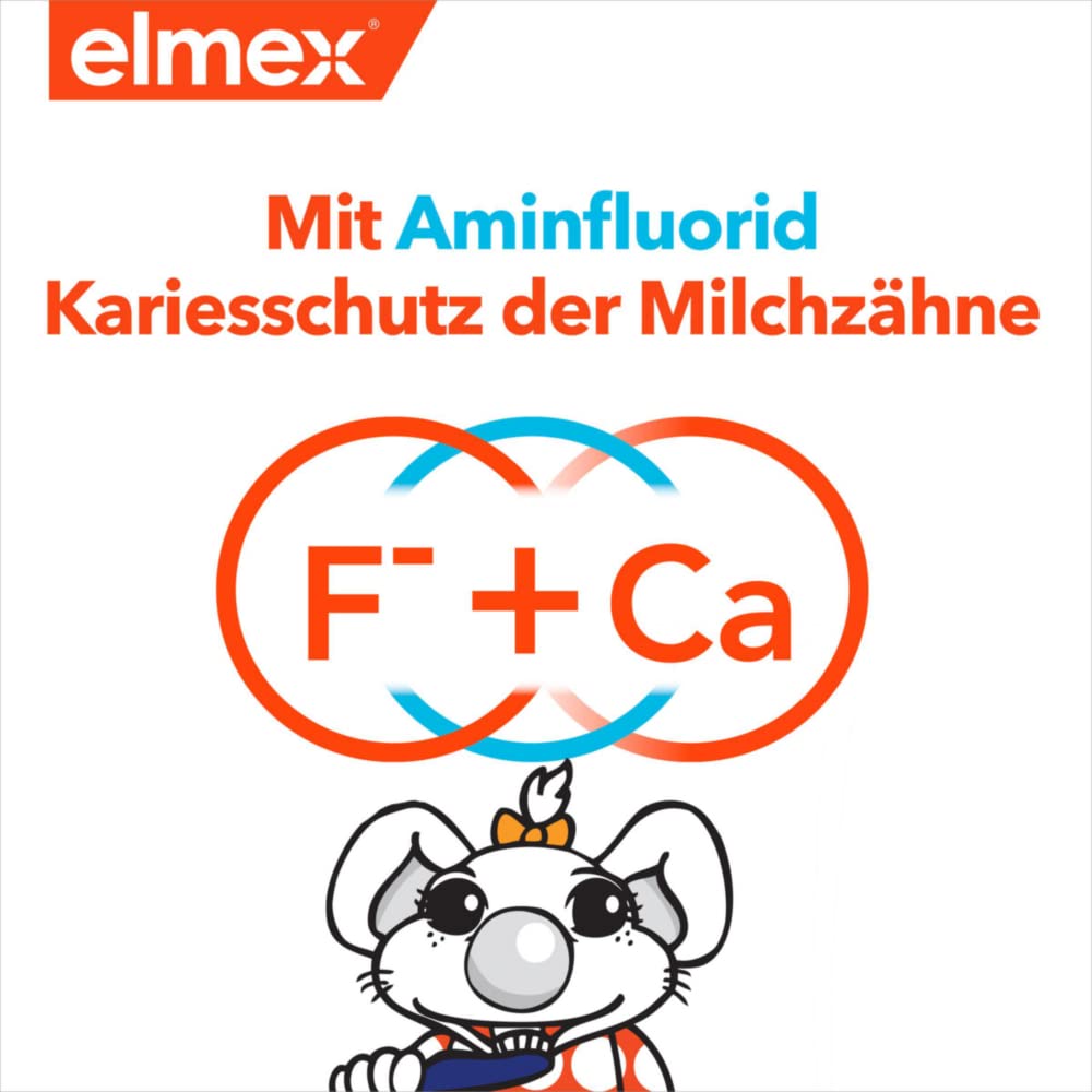 elmex Kinderzahnpasta 2-6 Jahre 50 ml – kindgerechte Zahnreinigung für hochwirksamen Kariesschutz – mit Aminfluorid für einen Dreifach-Schutzmechanismus