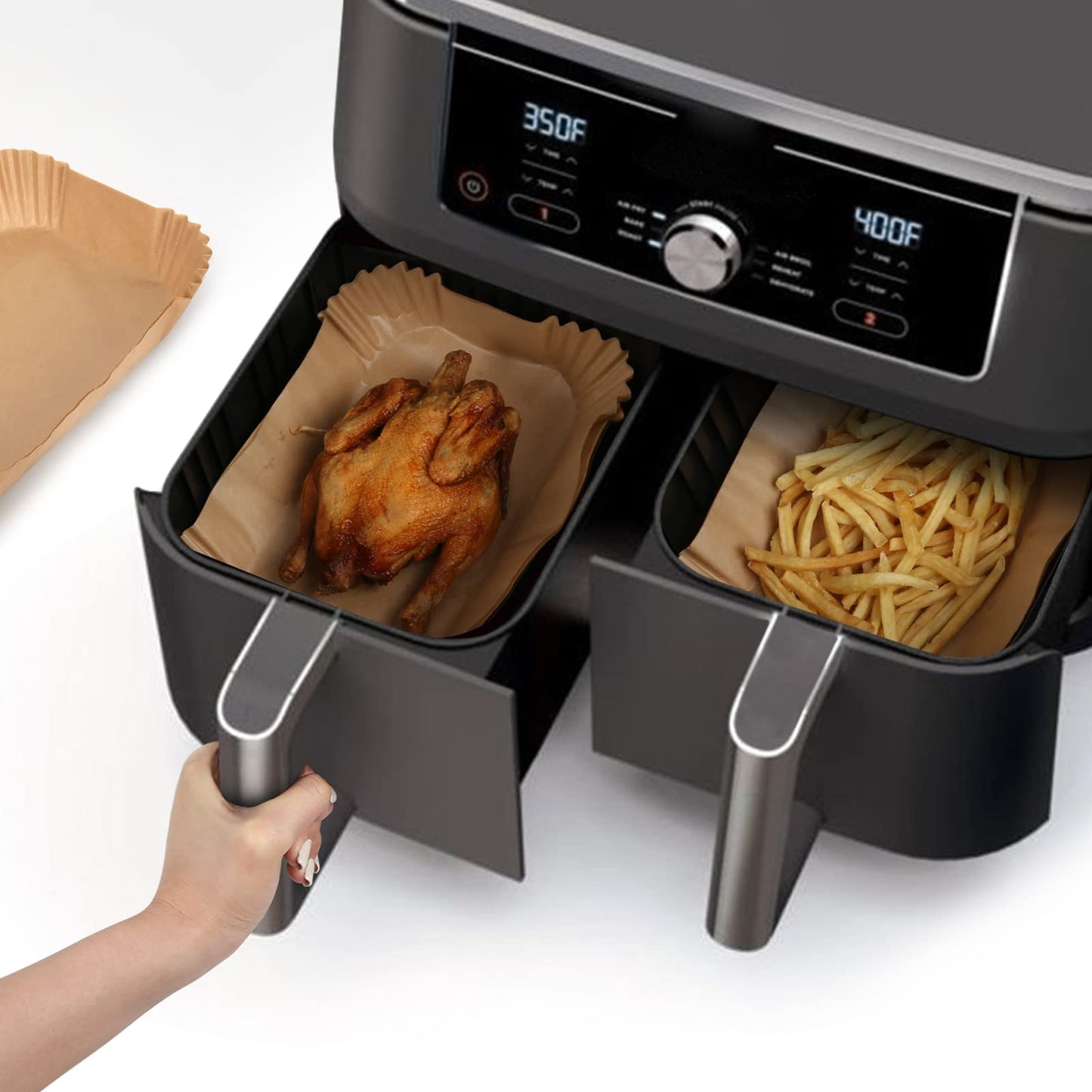 100 Stück Backpapier für Heißluftfritteuse 4,5L-8L, Stone TH 20-24cm Airfryer Backpapier Pergamentpapier Liner Kompatibel mit COSORI Philips Cecotec Midea Russell Hobbs XL XXL Airfryer