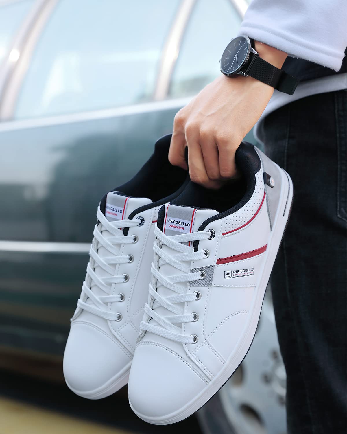 Men’s Casual Leather Sneakers – Lightweight Outdoor Trainers for Walking & Hiking