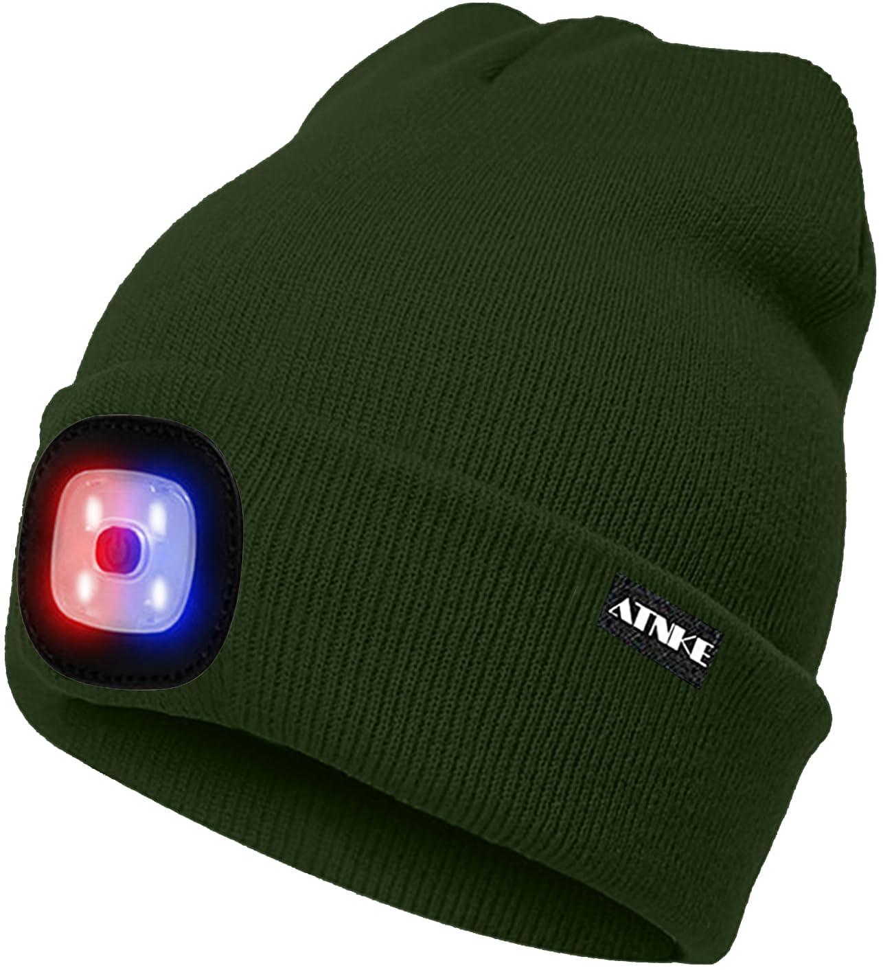 ATNKE LED Beleuchtete Mütze,Wiederaufladbare USB 4 LED Rot und Blau Leuchten Blinkender Laufmütze mit Licht Extrem Heller Lampe Winter Warme für Herren und Damen Geschenke