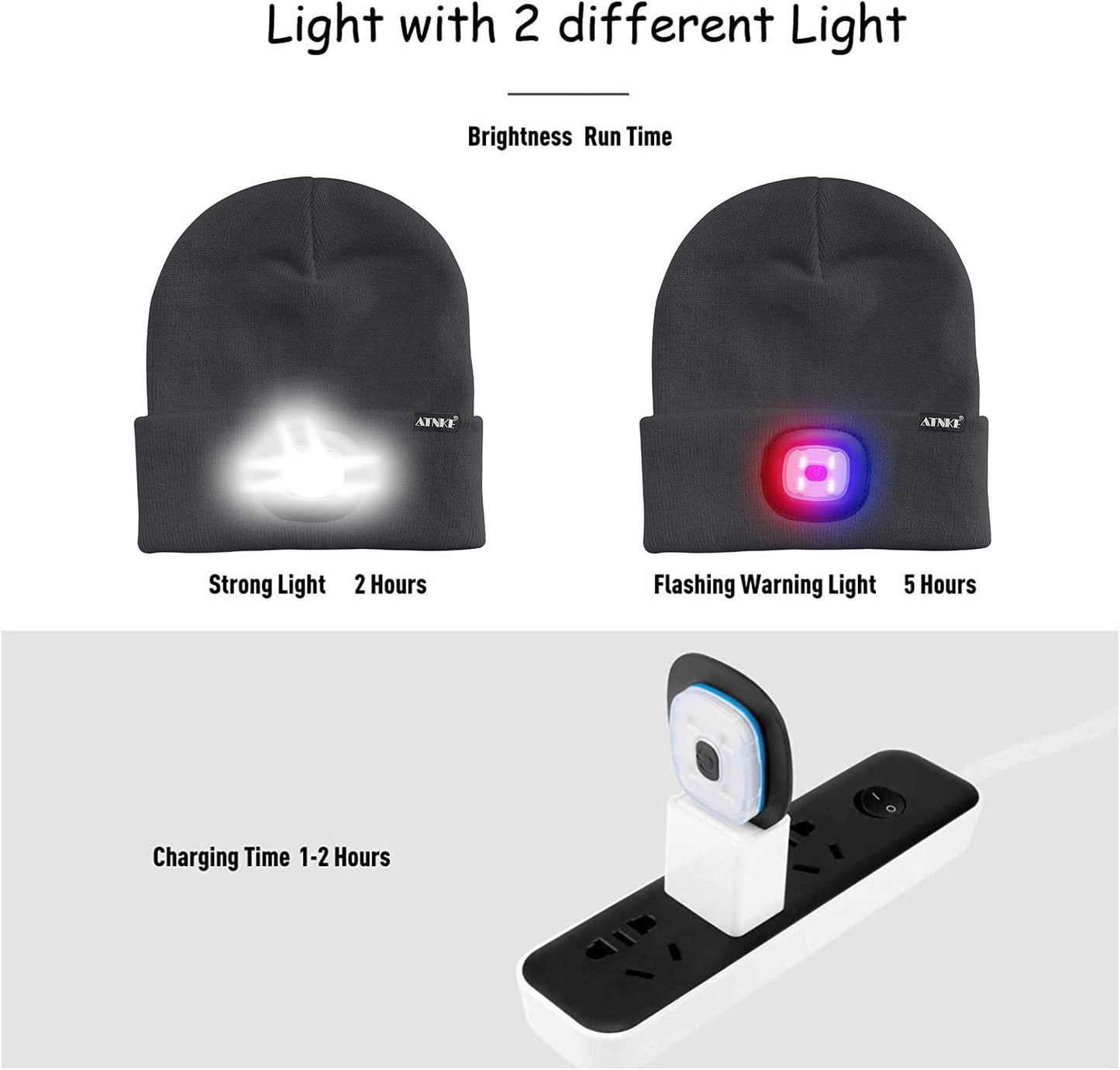 ATNKE LED Beleuchtete Mütze,Wiederaufladbare USB 4 LED Rot und Blau Leuchten Blinkender Laufmütze mit Licht Extrem Heller Lampe Winter Warme für Herren und Damen Geschenke