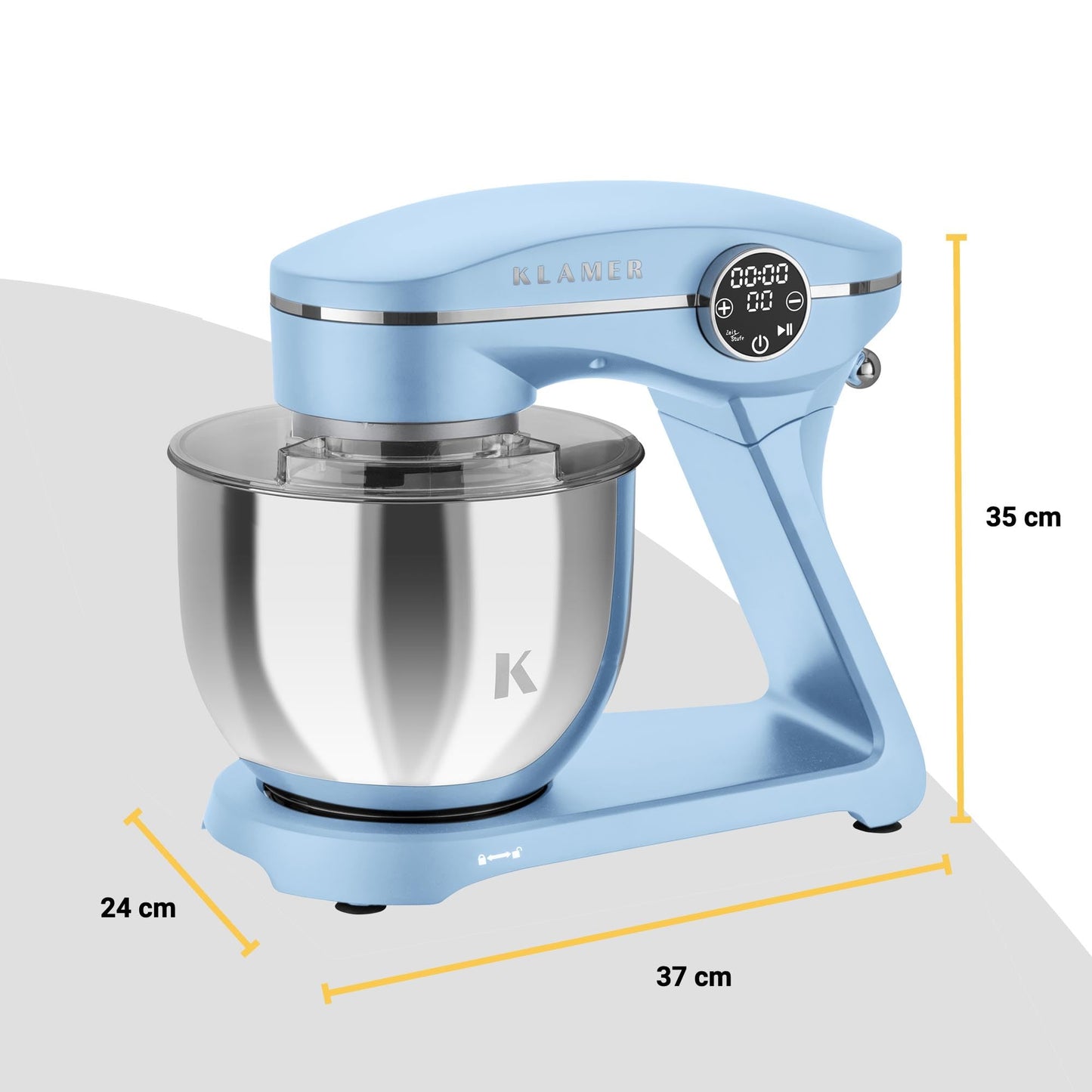 KLAMER Küchenmaschine 1800W, Knetmaschine Brotteig mit Edelstahl-Rührschüssel 6 L, 10 Stufen mit Timer, Planetenrührwerk, Rührbesen, Knethaken, Schneebesen & Sichtdeckel (schwarz)