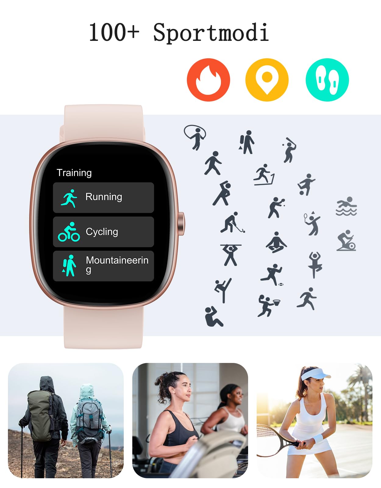 HUAKUA Smartwatch Damen Herren mit Telefonfunktion,1,85" Smartwatch mit 100+Sportmodi Fitnessuhr mit Pulsuhr Schlafmonitor SpO2 Schrittzähler Fitness Tracker IP68 Wasserdicht für Anforid iOS Handy