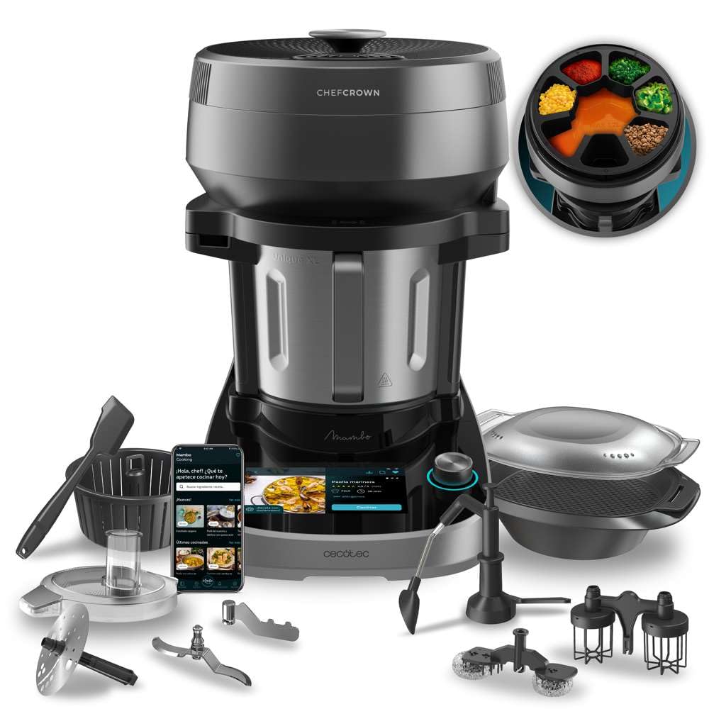 Cecotec Mambo 11090 Multifunctional Kitchen Robot 1600 W, 37 Functions, App, Scale and 3.3 Litre Stainless Steel Jug, Dishwasher Safe, Recipe Book and Accessories