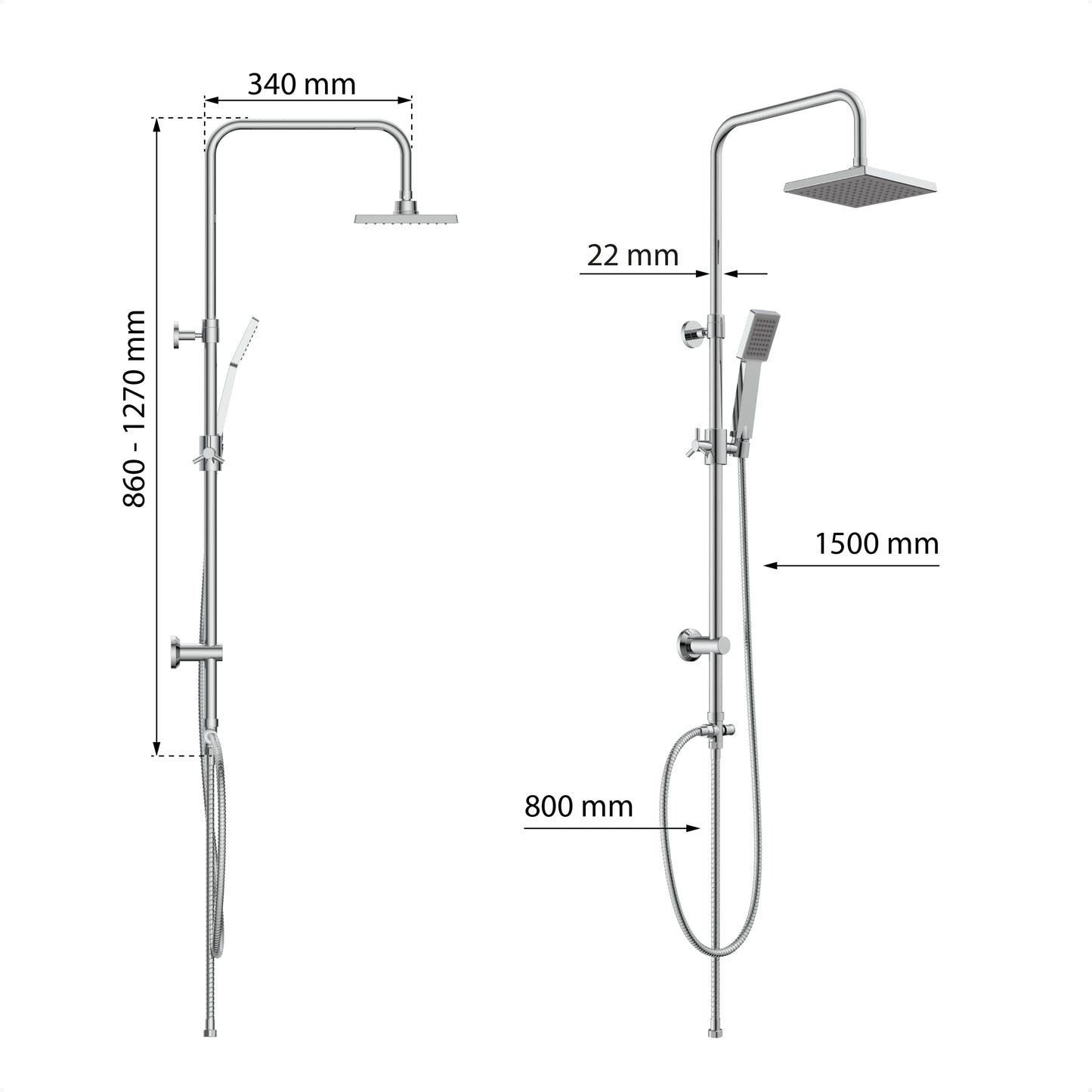 EISL Duschset EASY FRESH, Duschsystem ohne Armatur 2 in 1 mit großer Regendusche (250 x 200 mm) und Handbrause, Regendusche ohne Armatur ideal zum Nachrüsten, komplettes Montageset, Chrom DX12006