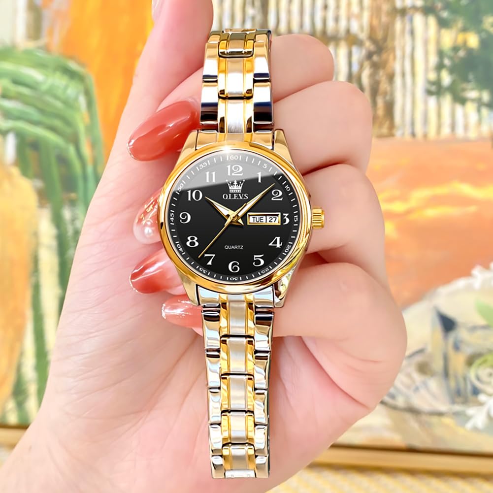 OLEVS Damenuhren Gold Silber Leicht zu Lesen Armbanduhren für Damen mit Kleines Gesicht Tag Datum Edelstahlband wasserdichte
