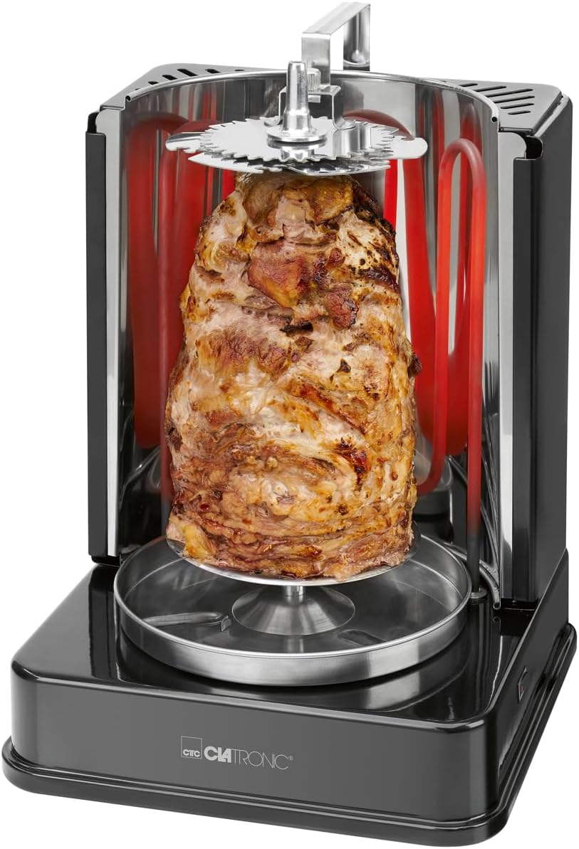 Clatronic® Döner-Vertikal-Multigrill | Multigrill Perfekt für Gyros, Kebab & mehr | Gyrosgrill für Fettfreies Grillen zuhause | Dönergrill Inkl. Drehspieß & 6 Fleischspieße | DVG 3686