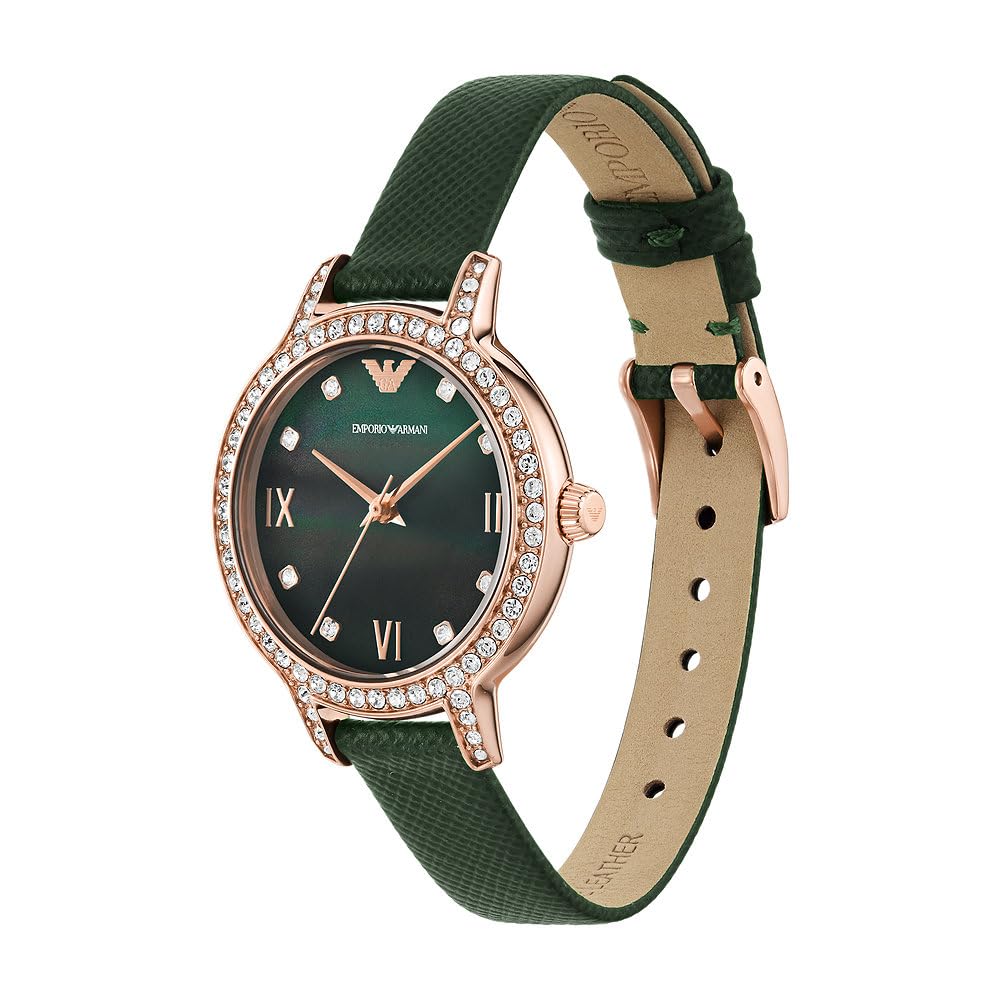 Emporio Armani Damenuhr, Dreizeiger Quarzwerk und 32mm Gehäusegröße mit Edelstahl-, Leder- oder Silikonarmband