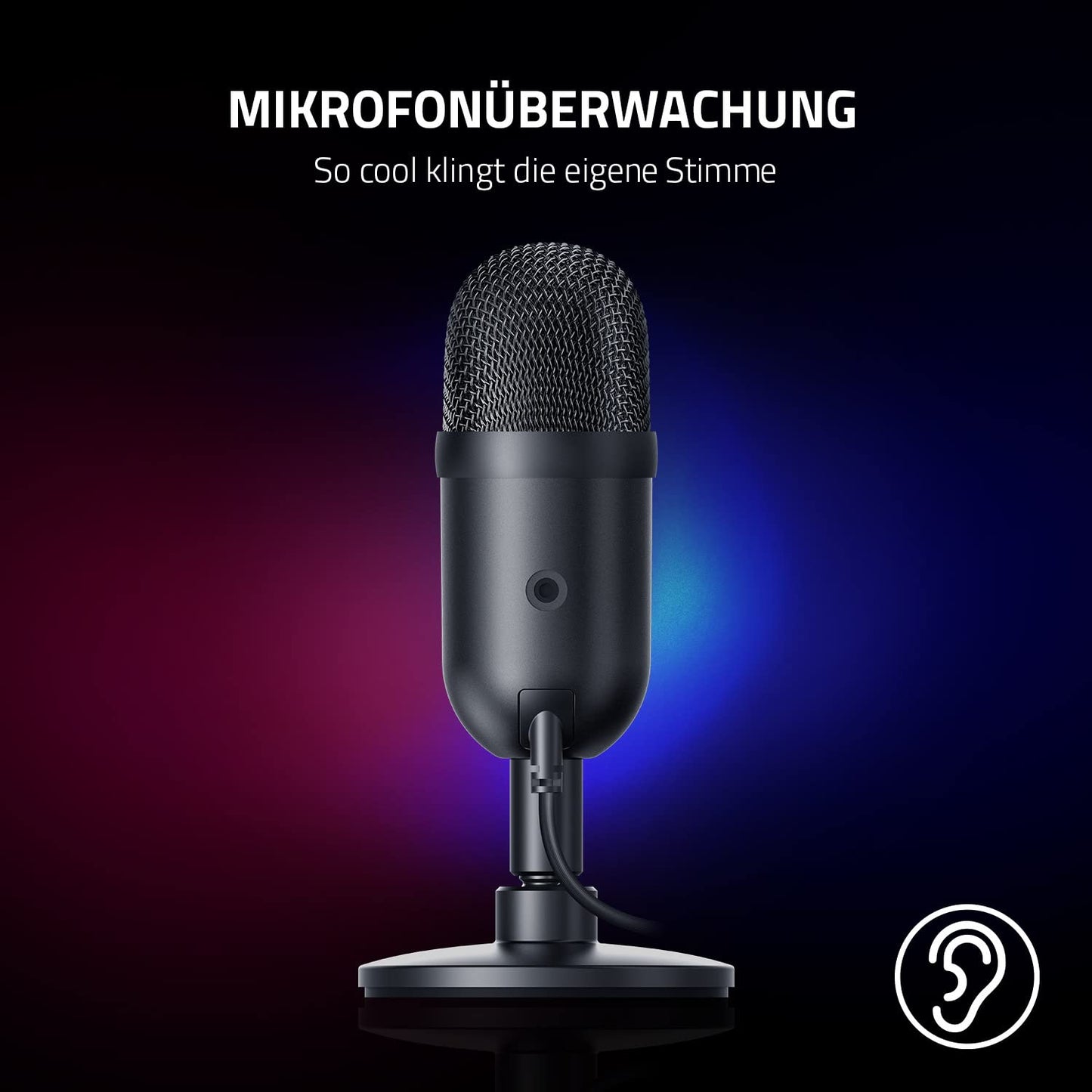 Razer Seiren V3 Mini - Ultrakompaktes USB-Mikrofon (14mm Supernieren Kondensatormikrofon, Tap-to-Mute-Sensor mit LED-Anzeige, integrierter Stoßdämpfer, Plug-and-Play Design) Schwarz
