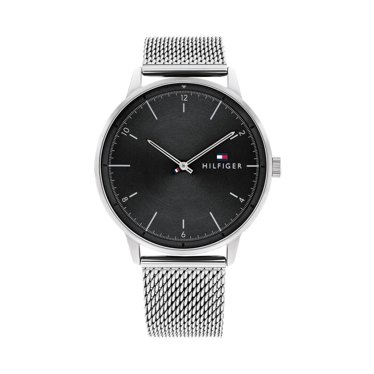 Tommy Hilfiger Analog Quarzuhr für Herren mit Silbernes Edelstahl-Mesh-Gliederarmband - 1791842