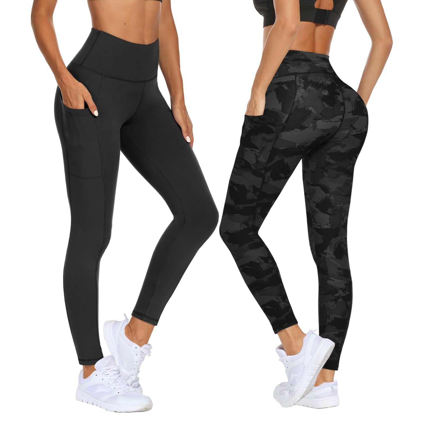 2-Pack Women’s High Waist Sport Leggings – With Pockets, Squat-Proof