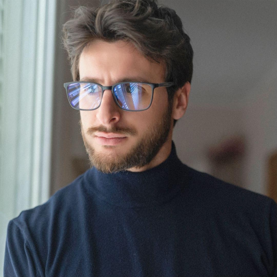 ZENOTTIC Blaulichtfilter Brille & Lesebrille Herren Eckige Rahmen-Leser Anti-Glanz Sport Computerbrille