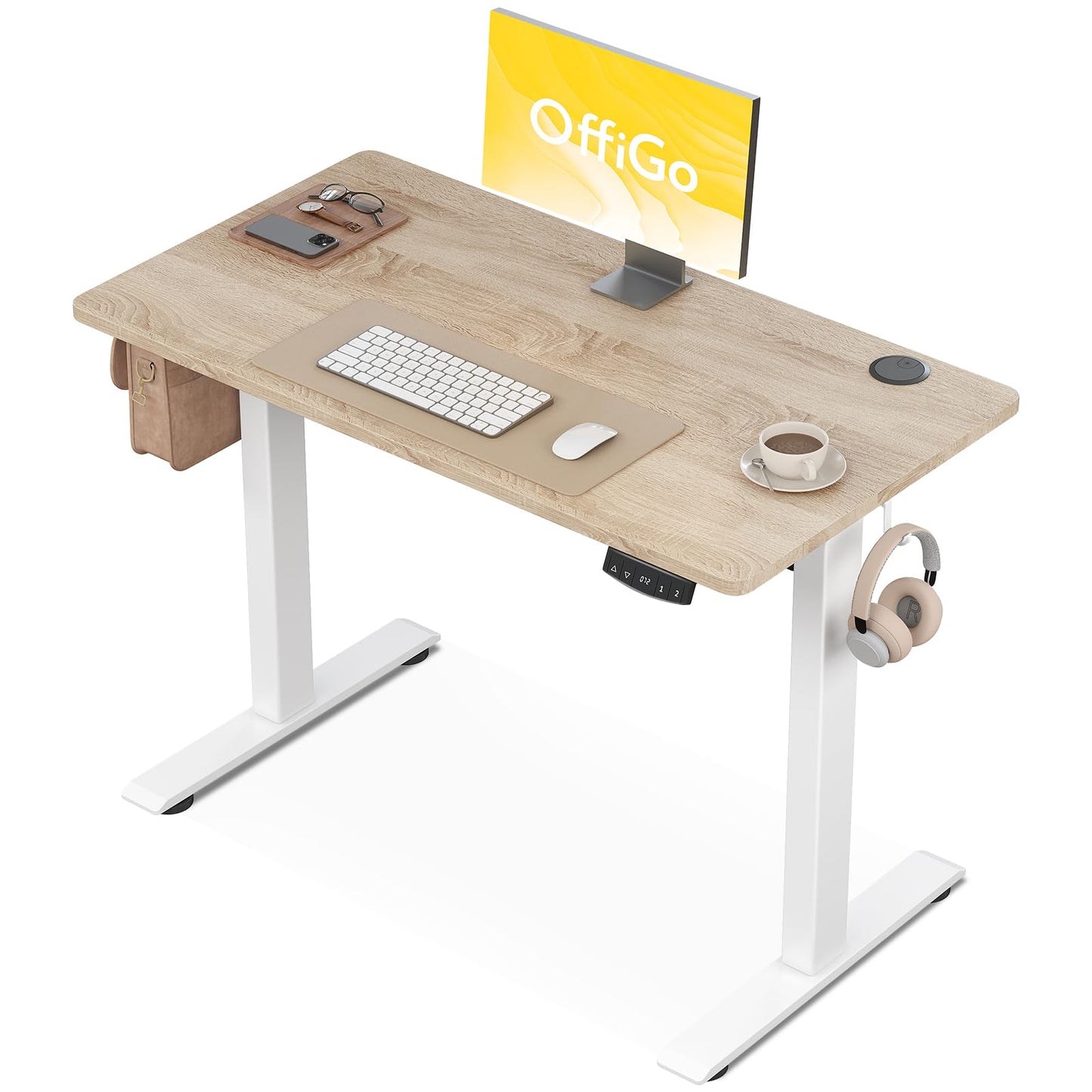 OffiGo Höhenverstellbarer Schreibtisch, 120 cm Elektrischer Schreibtisch, Ergonomischer Tisch mit Memory-Funktion, Gaming Tisch Höhenverstellbar, Moderner Computertisch für Zuhause und Büro, Weiß