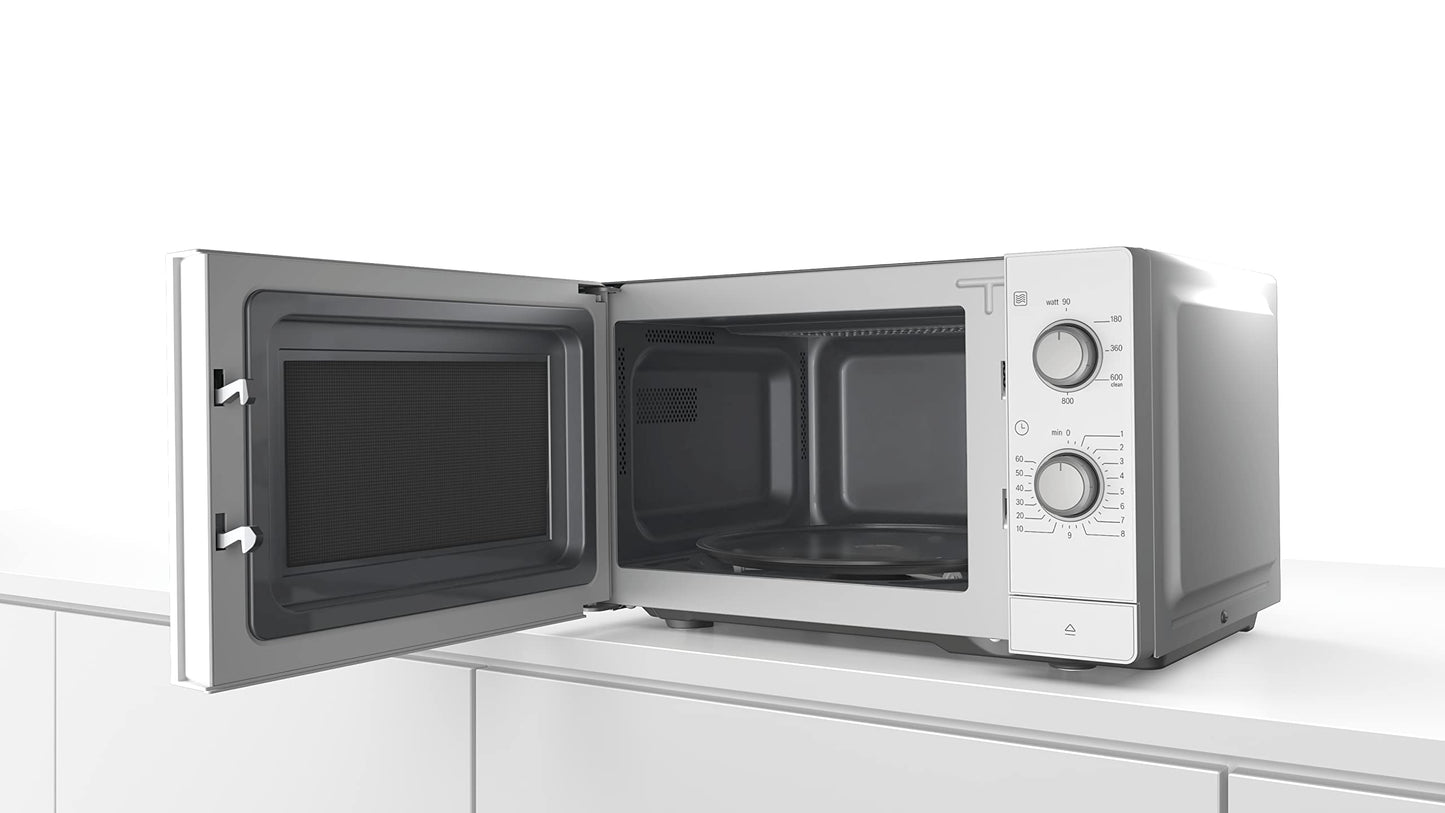 Bosch FFL023MS2 Serie 2 Mikrowelle, 26 x 44 cm, 800 W, Drehteller 27 cm, Türanschlag Links, AutoPilot 7 7 Automatikprogramme, Reinigungsunterstützung, LED-Touchdisplay, Edelstahl