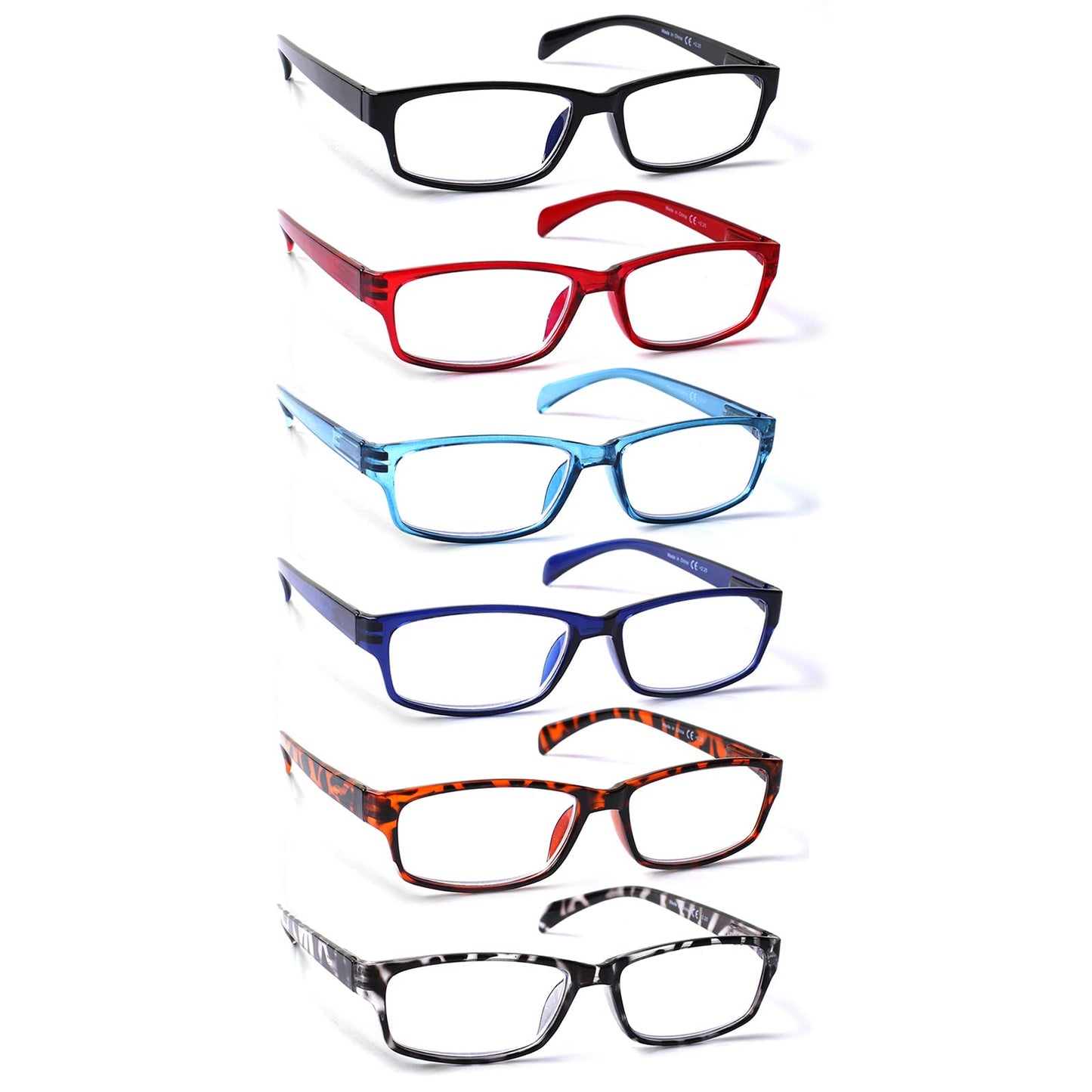 COJWIS Lesebrille 6 Pack herren und Damen Qualität Feder Scharnier Blaulichtfilter Leser Brille(6 Farbe Mischen-1, 2.00)