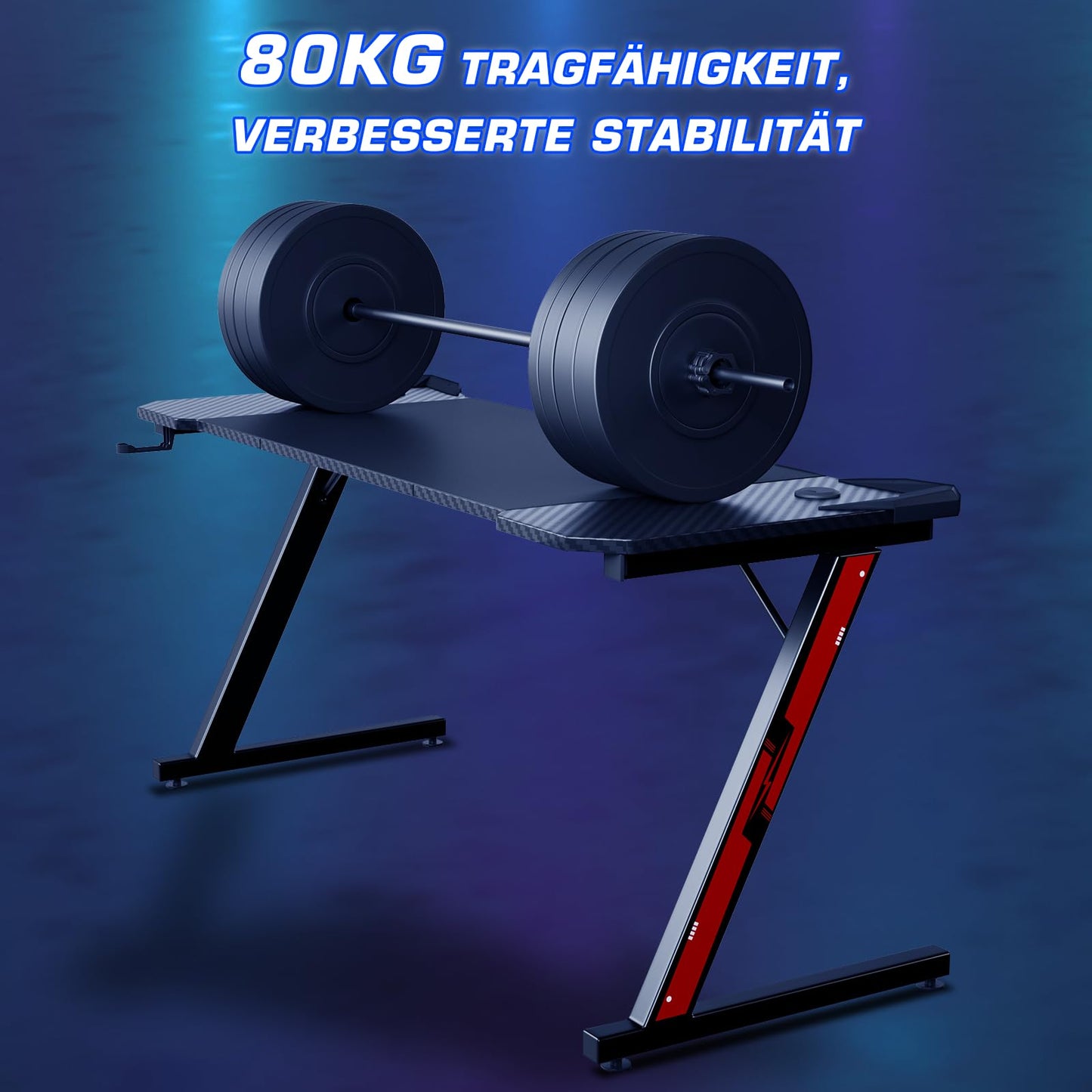 Homall Gaming Table, 80 x 52 cm, Z-Frame Gamer Desk with Headphone Hooks & Drink Holder, Carbon Coating, Ergonomic PC Computer Desk, Sturdy Table