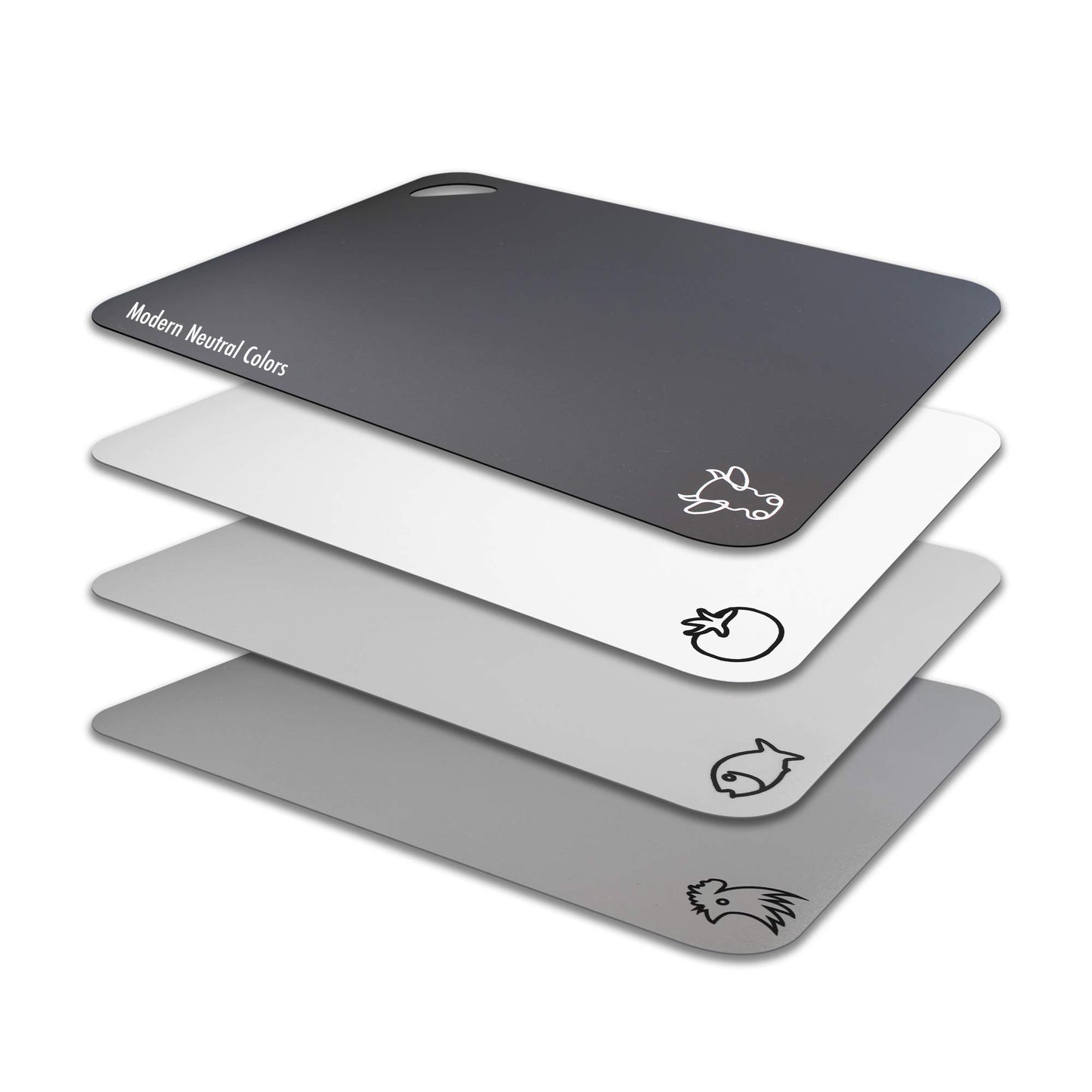 Kunststoff-Schneidebretter für die Küche, Fotouzy Flexible Schneidematten mit Loch, 4er-Set, BPA-frei, Rutschfeste Rückseite, Spülmaschinenfest, Multi Grau, 30x38cm