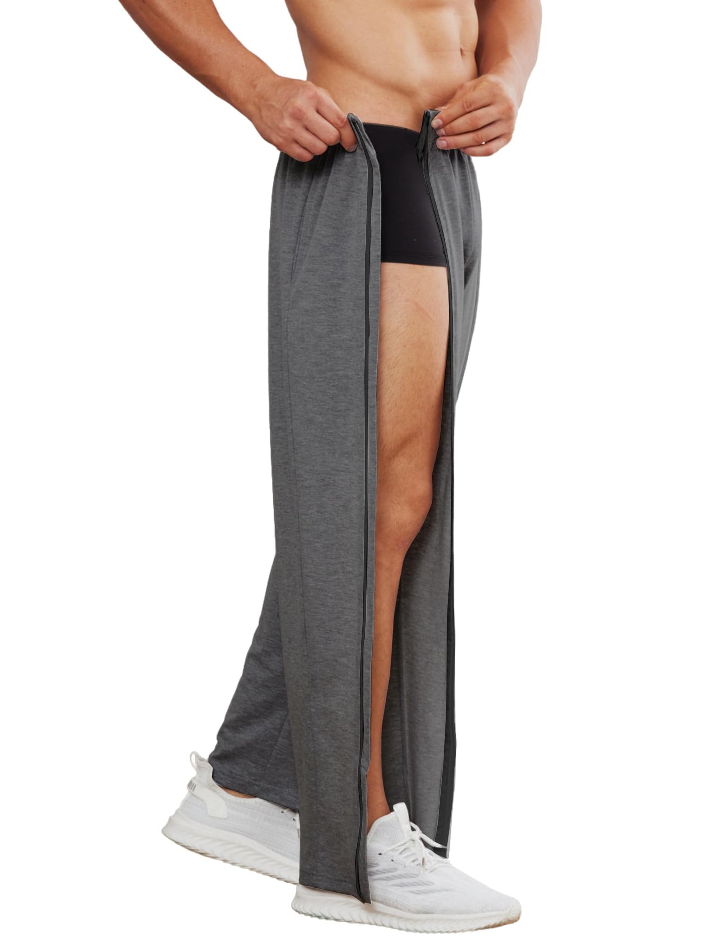 PINSPARK Men's Rehab Joggers with Full-Length Zipper