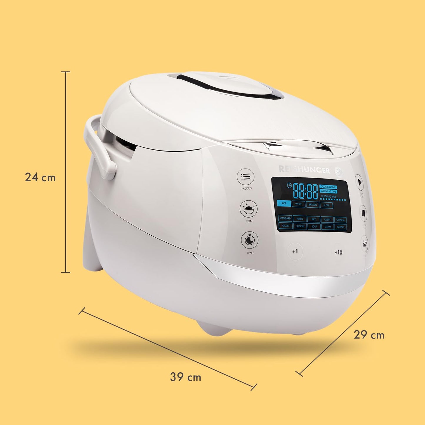 REISHUNGER Digitaler Reiskocher & Dampfgarer Grau | 1,5 L bis 8 Personen | Warmhaltefunktion, Timer & Premium Innentopf | Multikocher, 12 Programme, 7-Phasen-Technologie