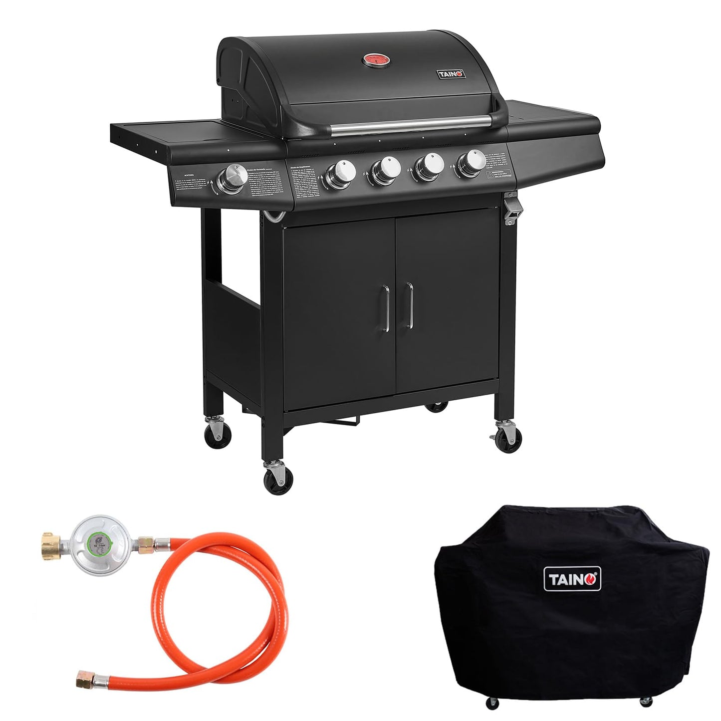 TAINO RED 4+1 Gas Grill Grill Cart BBQ Stainless Steel Burner Gas Grill with Side Burner