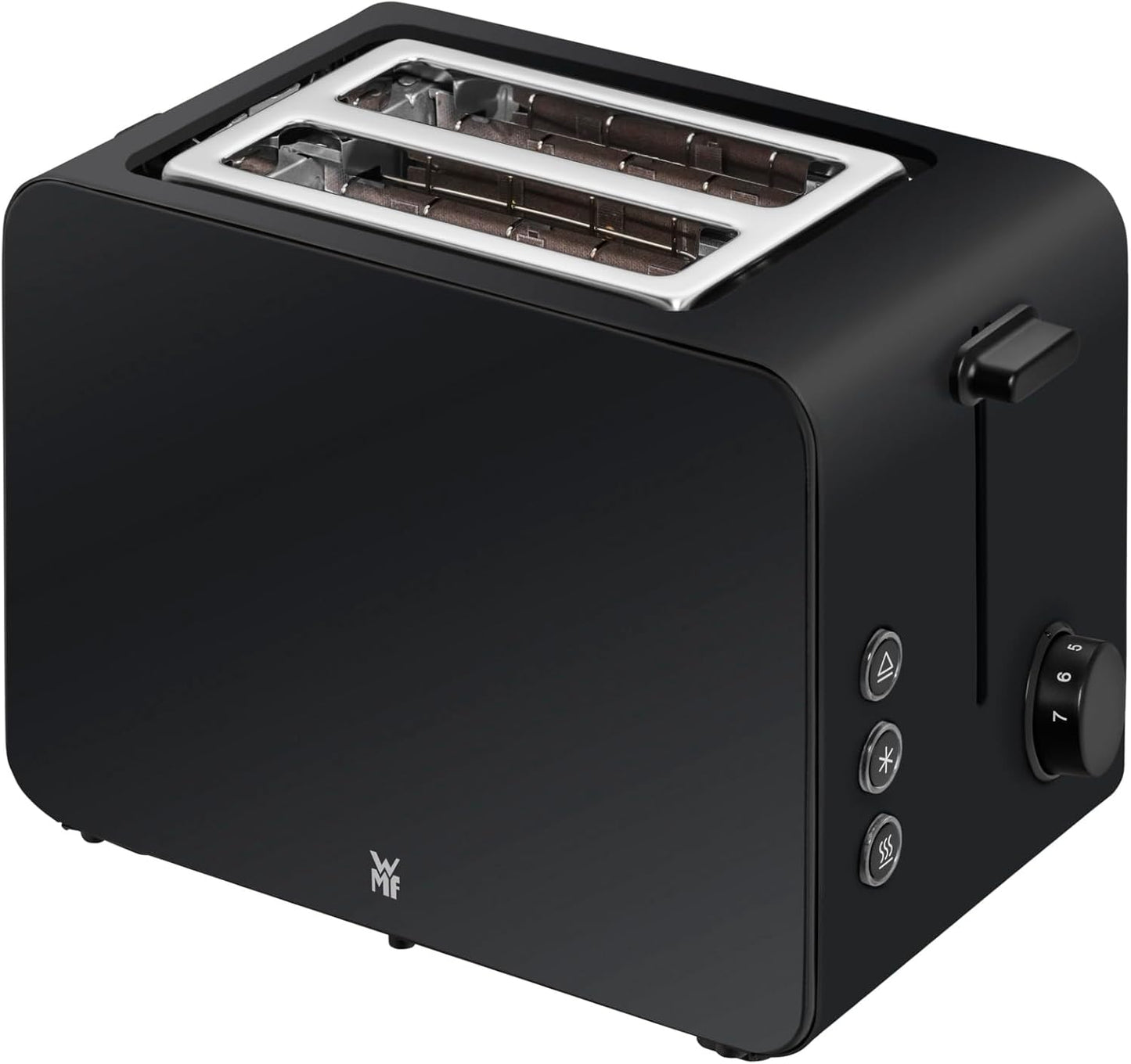 WMF Stelio Toaster 2 Scheiben Edelstahl, Doppelschlitz Toaster mit Brötchenaufsatz, Bagel-Funktion, 7 Bräunungsstufen, 900 W, Toaster edelstahl matt schwarz