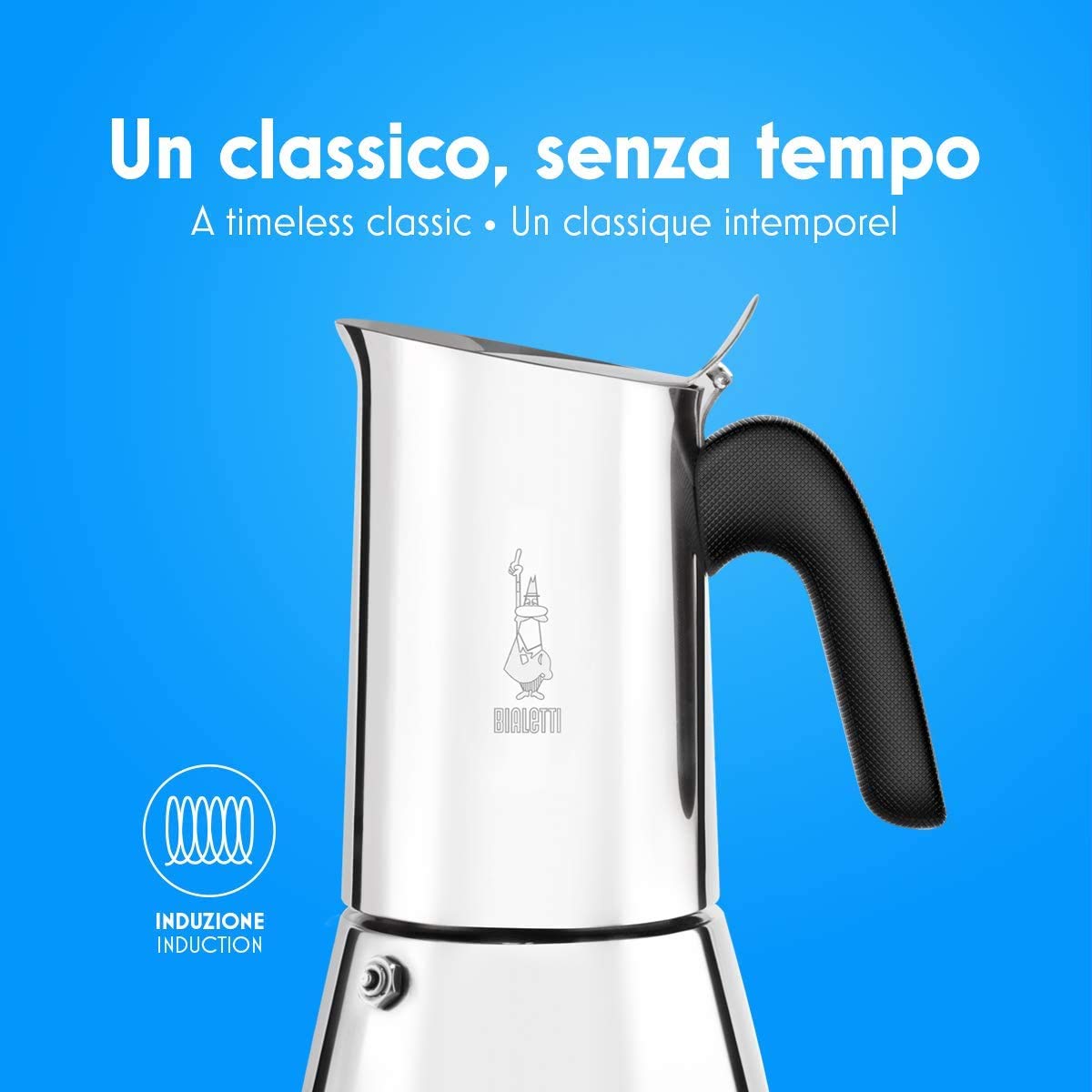 Bialetti - Neue italienische Espressomaschine Venus Induction aus Edelstahl, geeignet für alle Arten von Tellern, 4 Kaffeetassen (170 ml), Silber